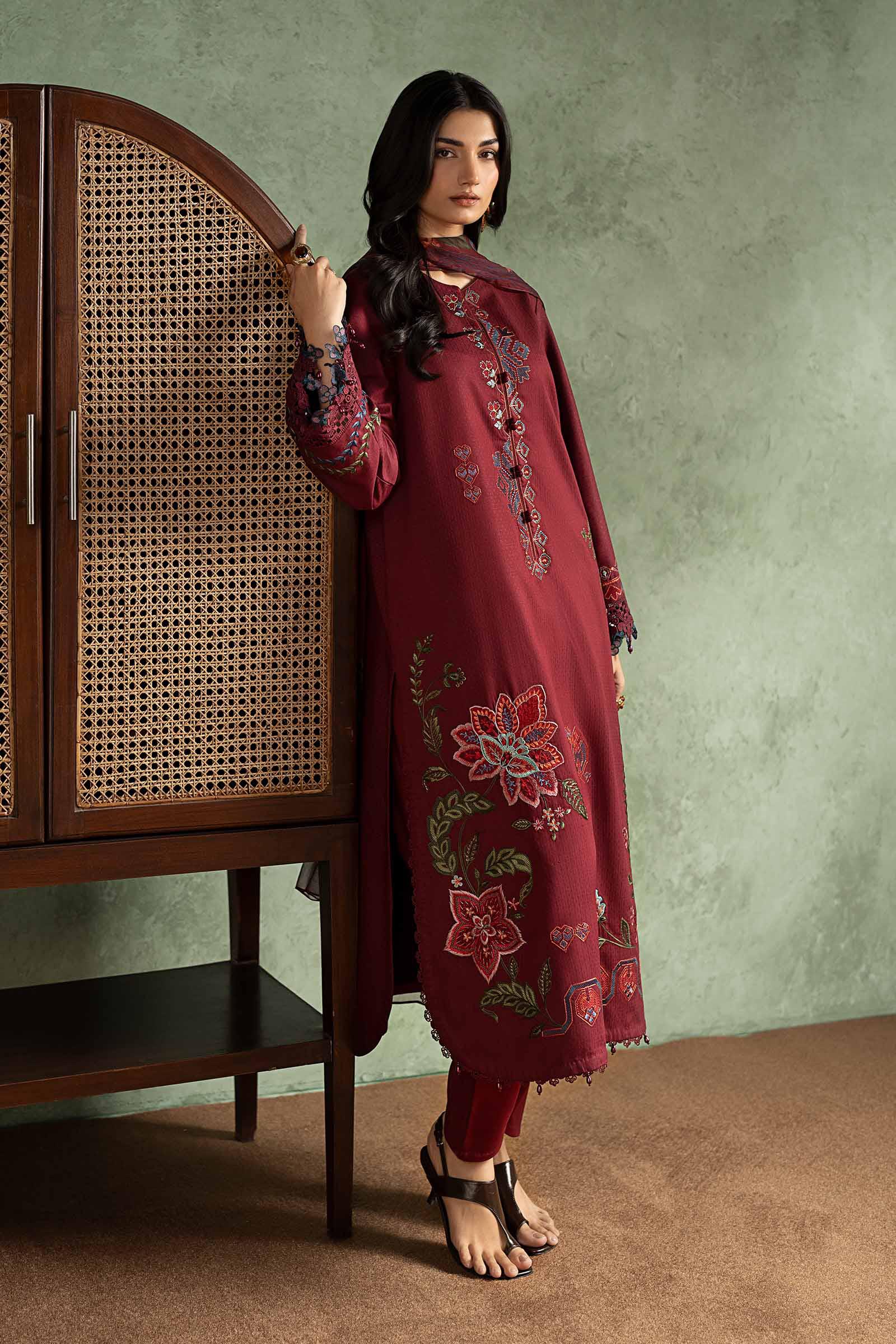 3 Piece Embroidered Dobby Linen Suit