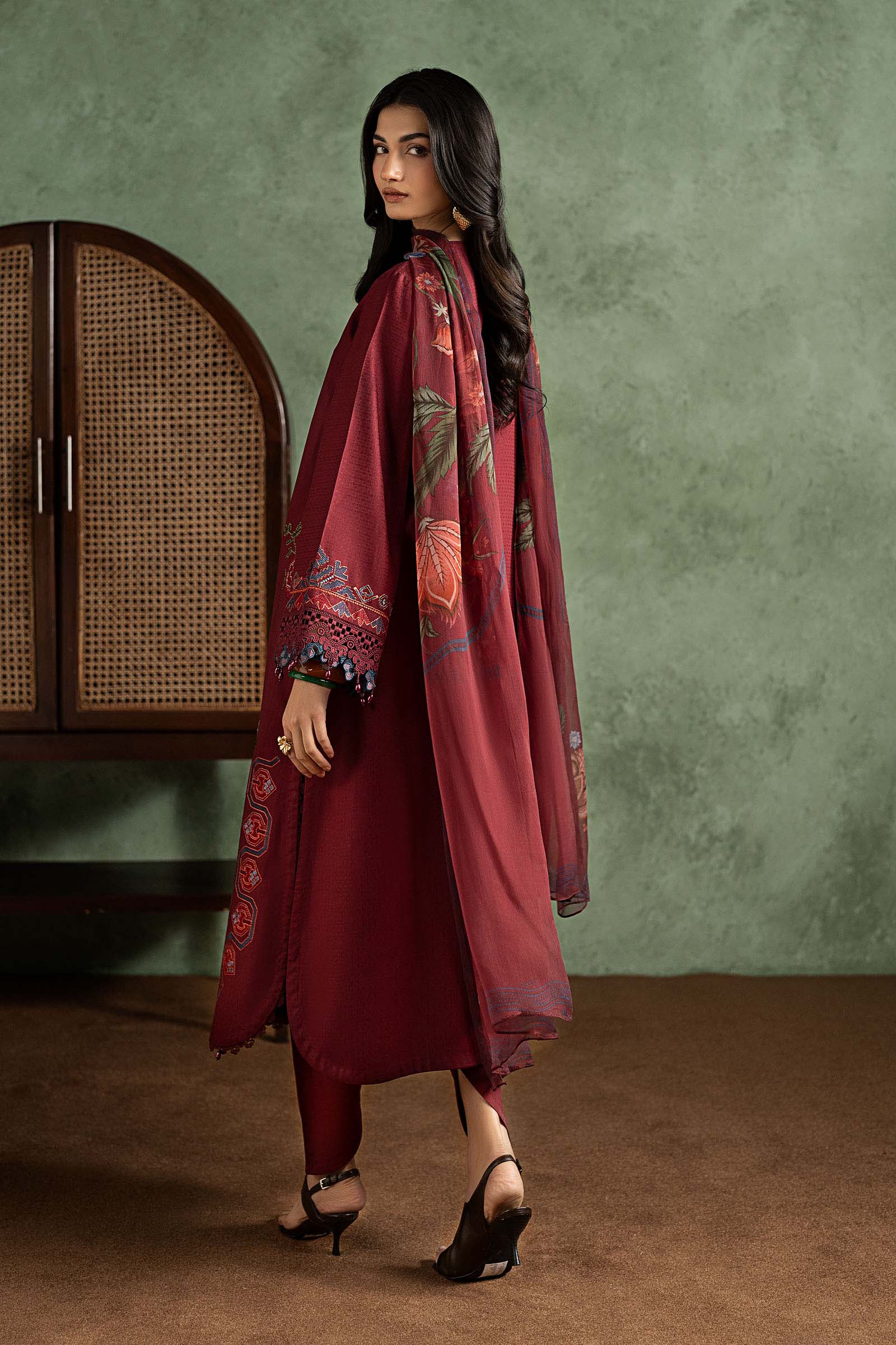 3 Piece Embroidered Dobby Linen Suit