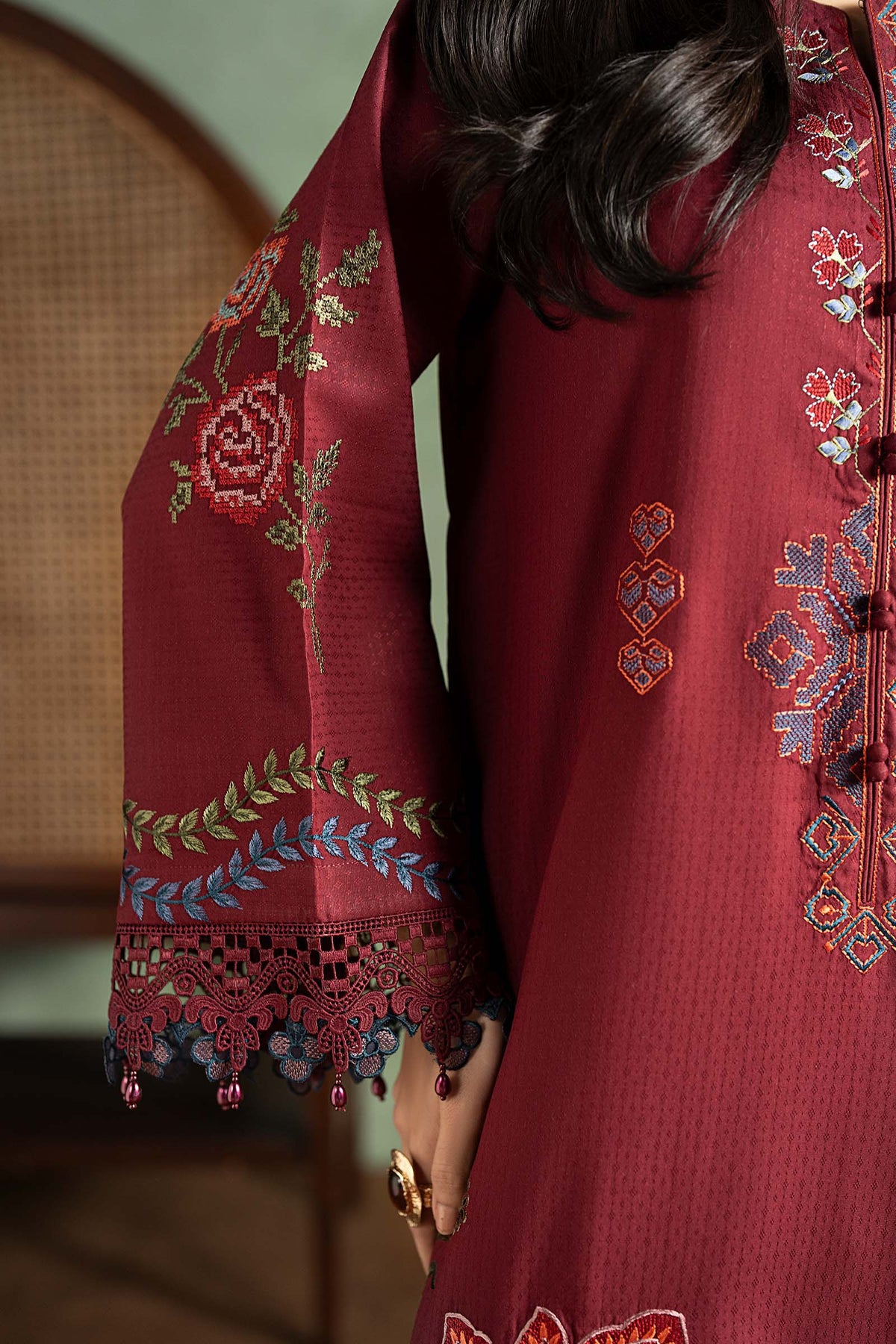 3 Piece Embroidered Dobby Linen Suit