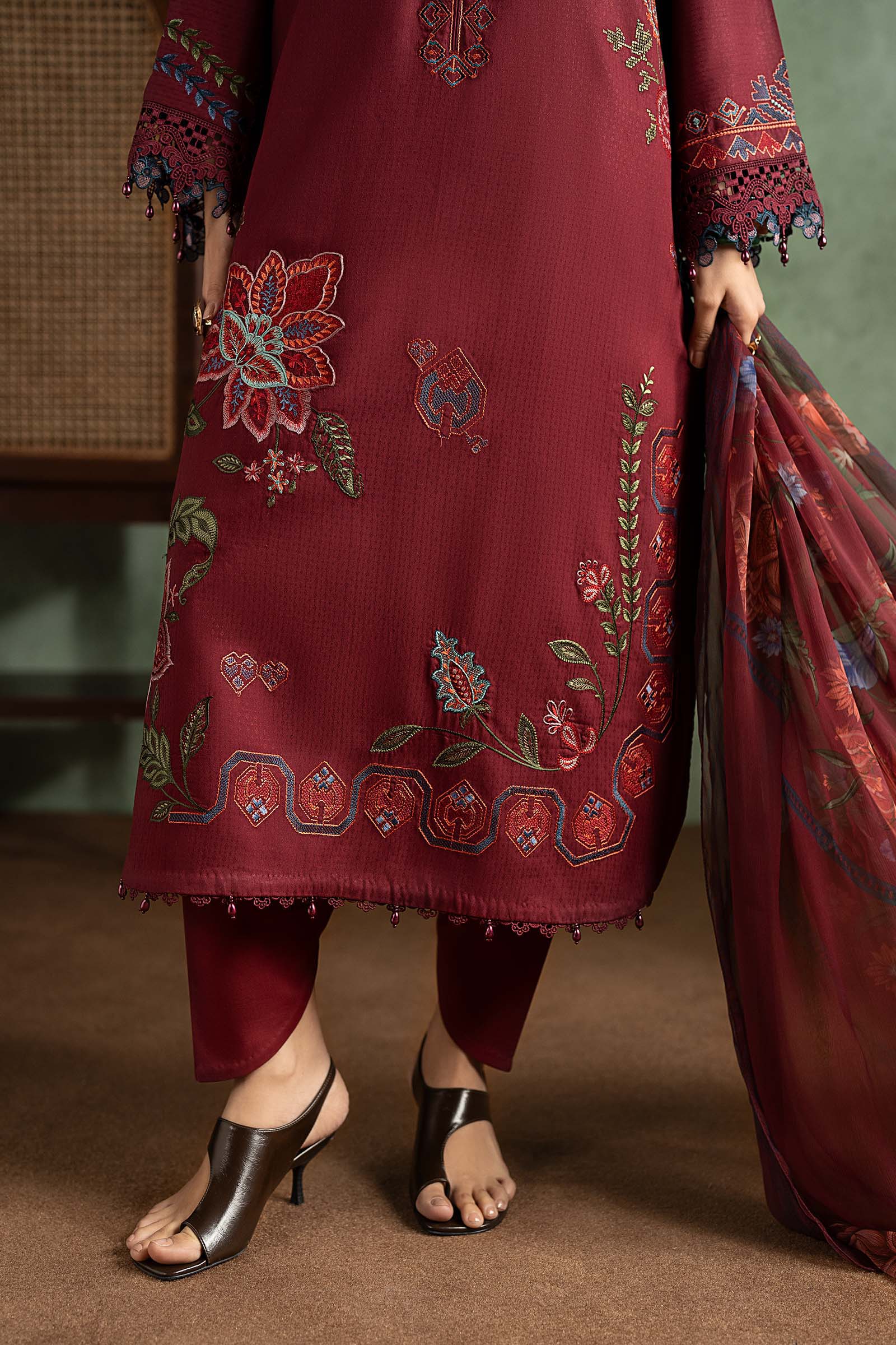 3 Piece Embroidered Dobby Linen Suit