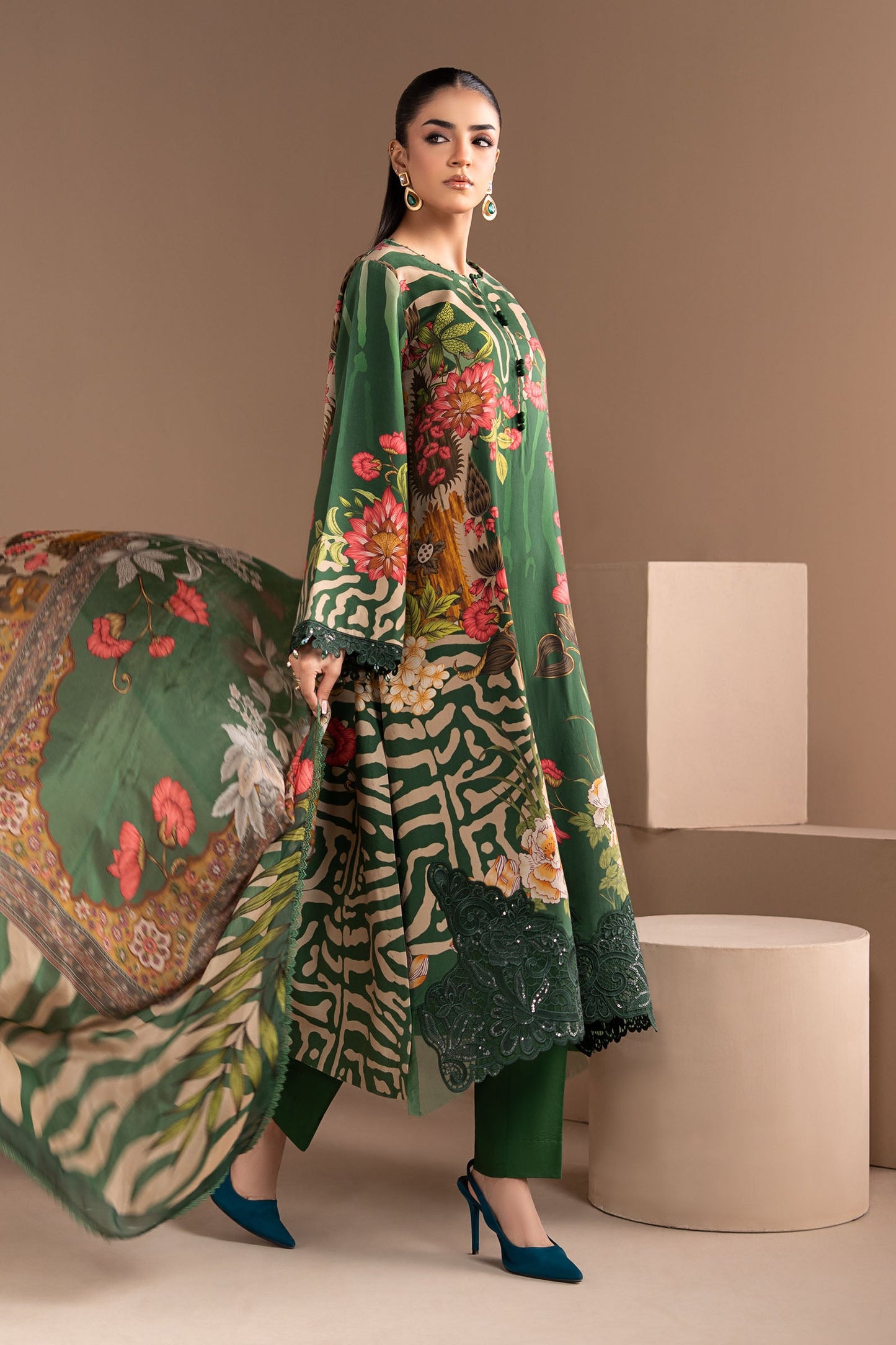 3 Piece Embroidered Linen Suit