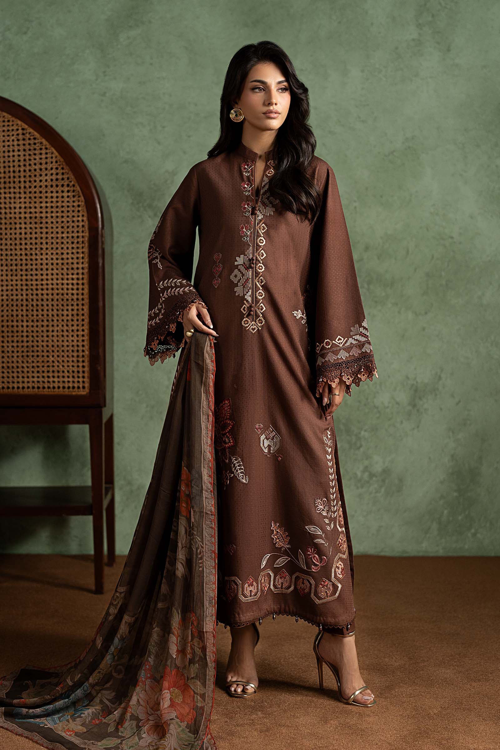 3 Piece Embroidered Dobby Linen Suit