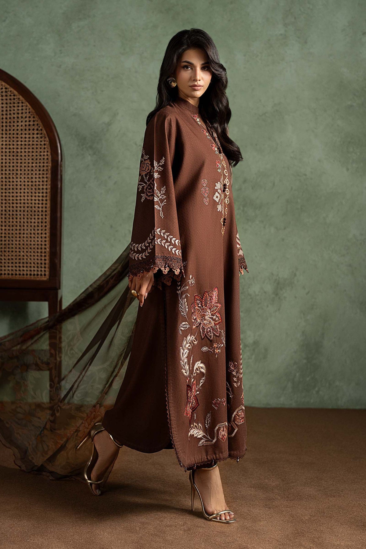 3 Piece Embroidered Dobby Linen Suit