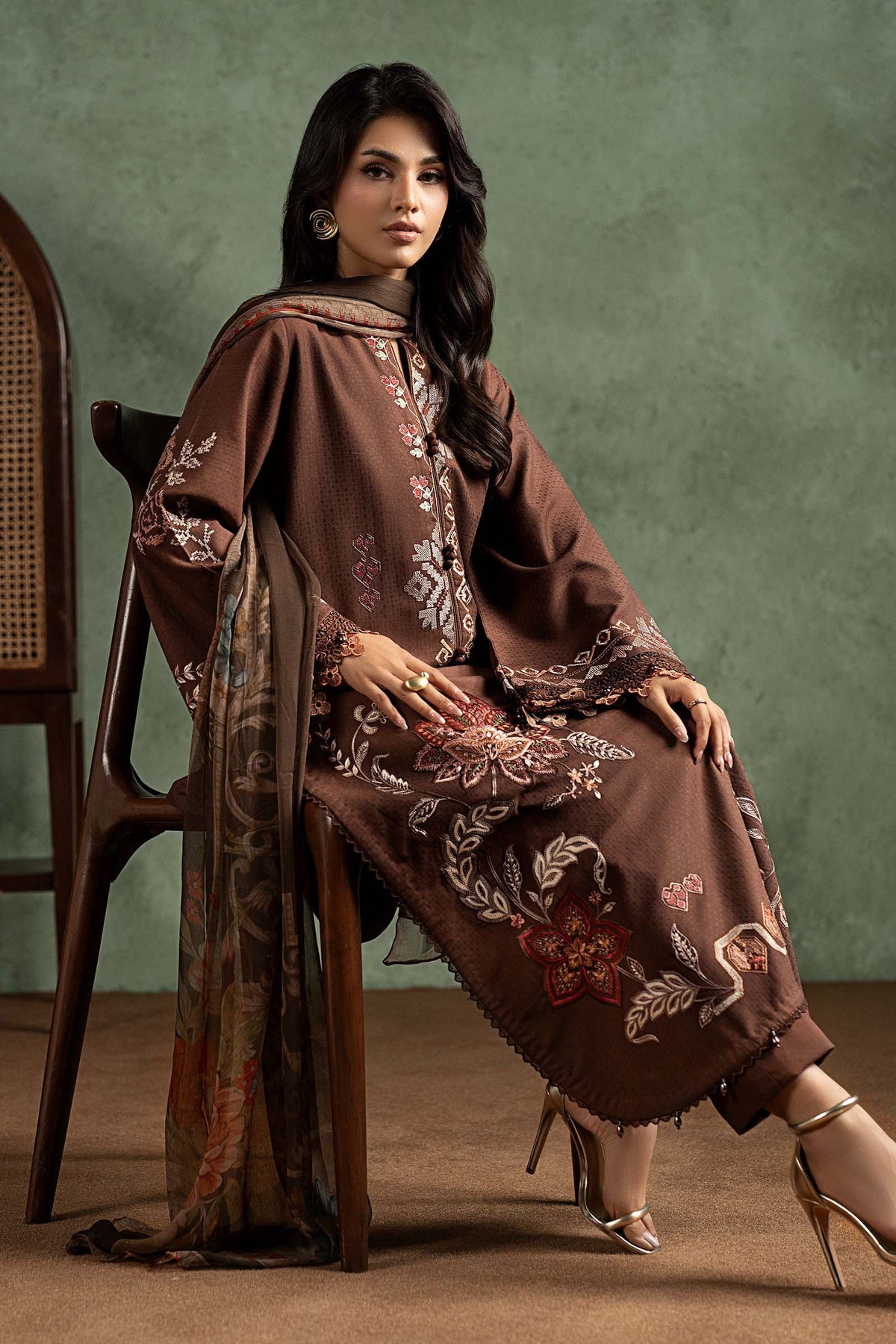 3 Piece Embroidered Dobby Linen Suit