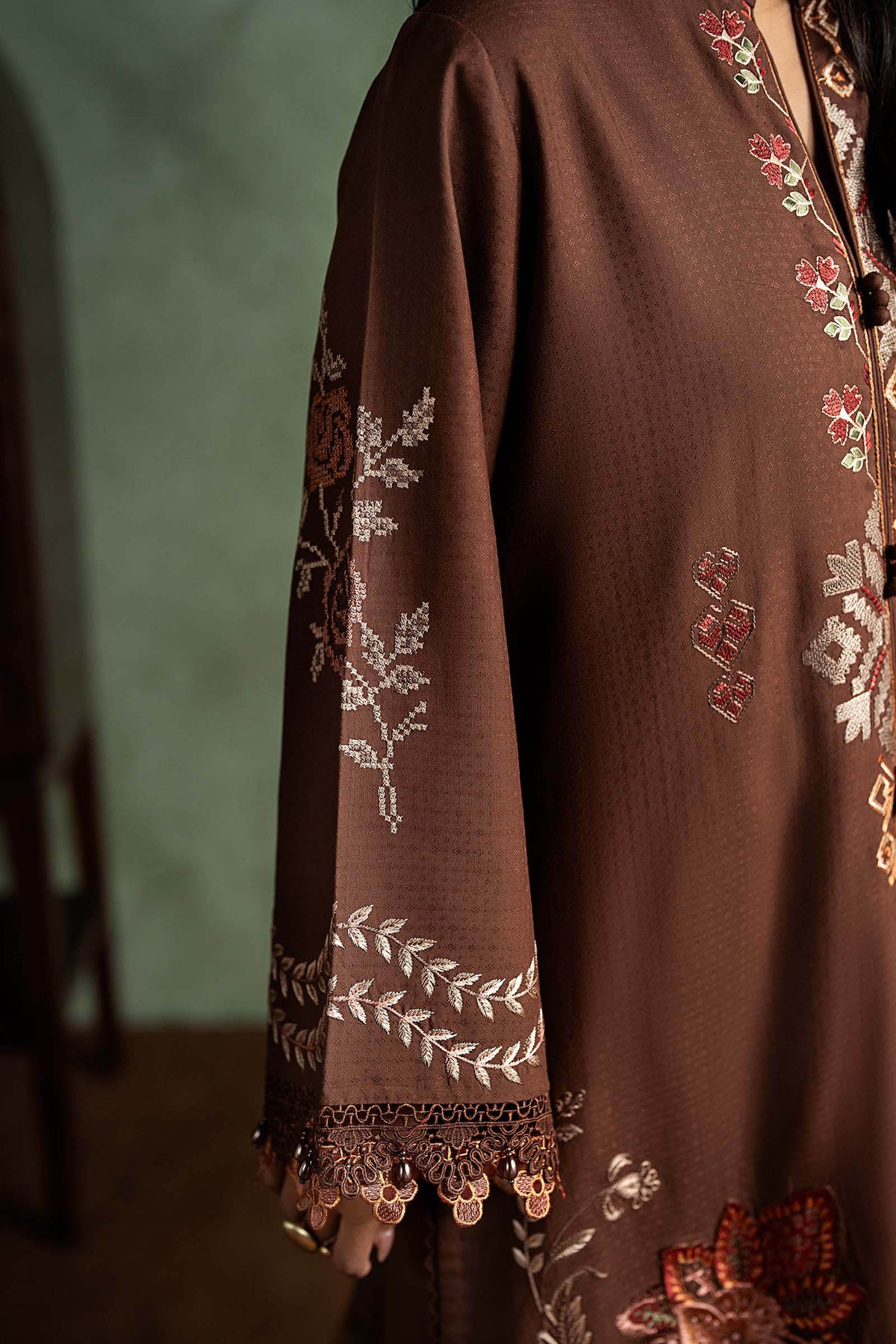 3 Piece Embroidered Dobby Linen Suit