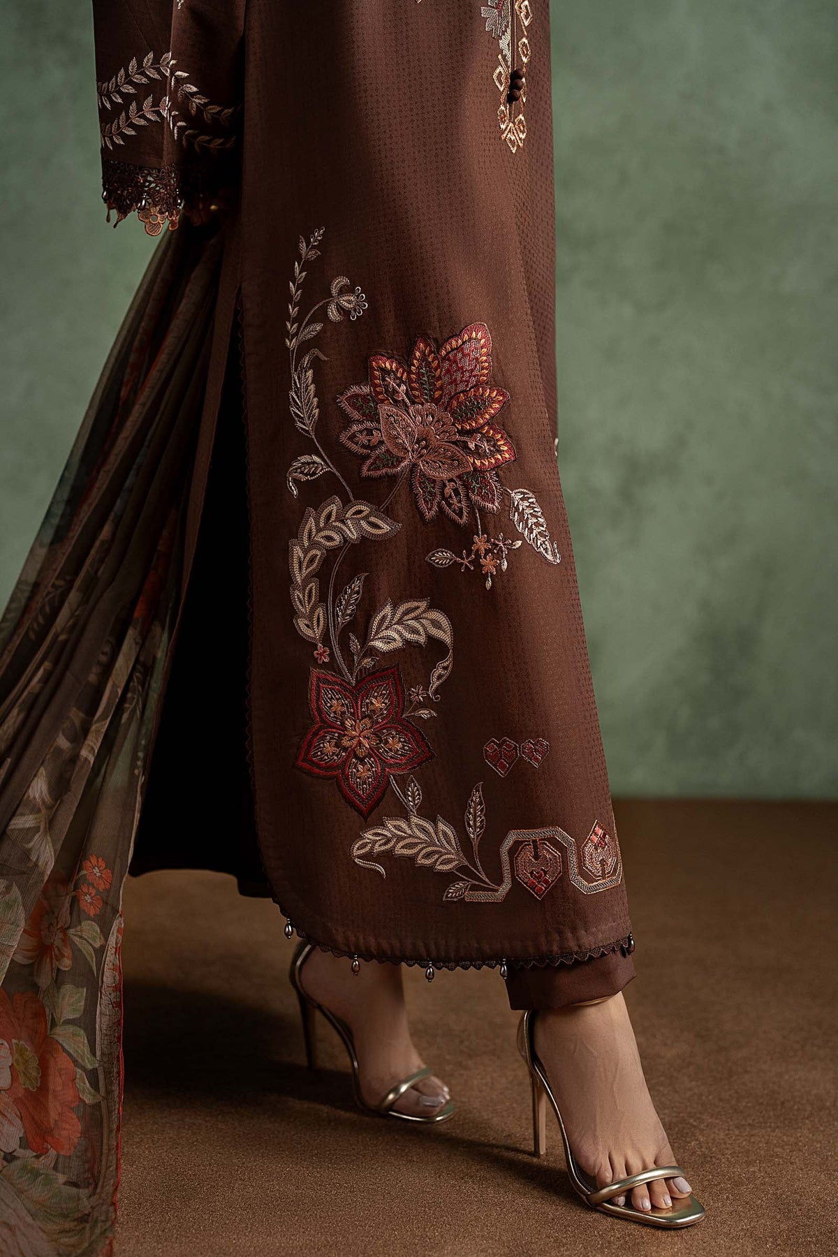 3 Piece Embroidered Dobby Linen Suit