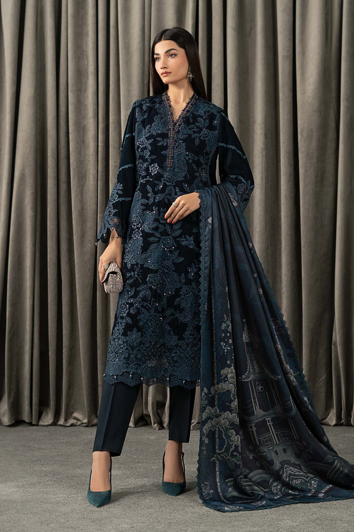 3 Piece Embroidered Velvet Suit All Products WLS1310-SML-TEL