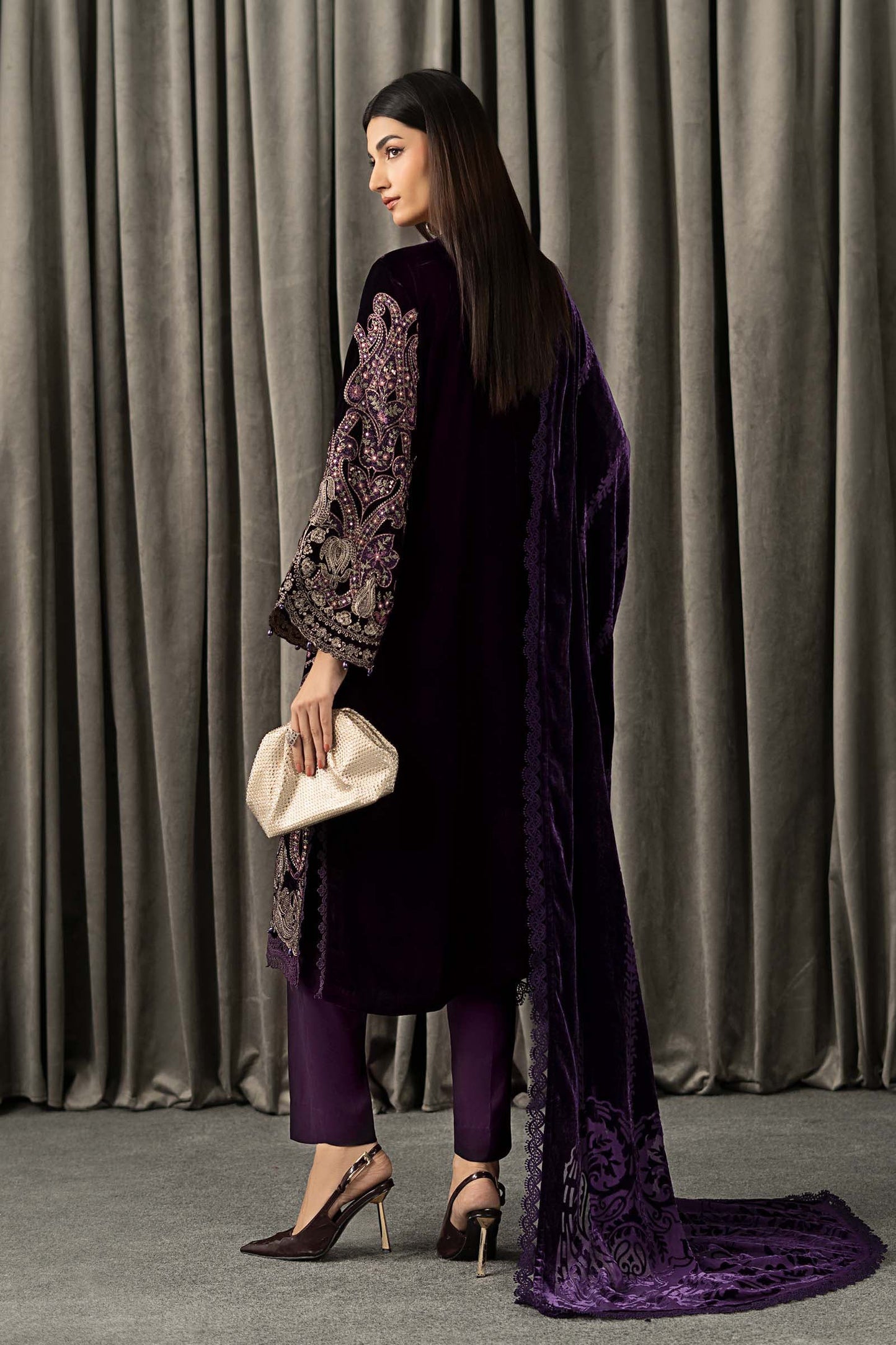 3 Piece Embroidered Velvet Suit