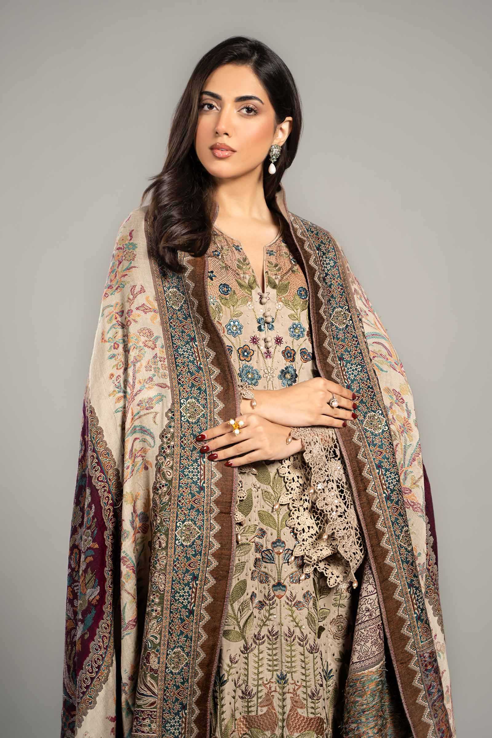 3 Piece Embroidered Linen Suit | DLS-1211