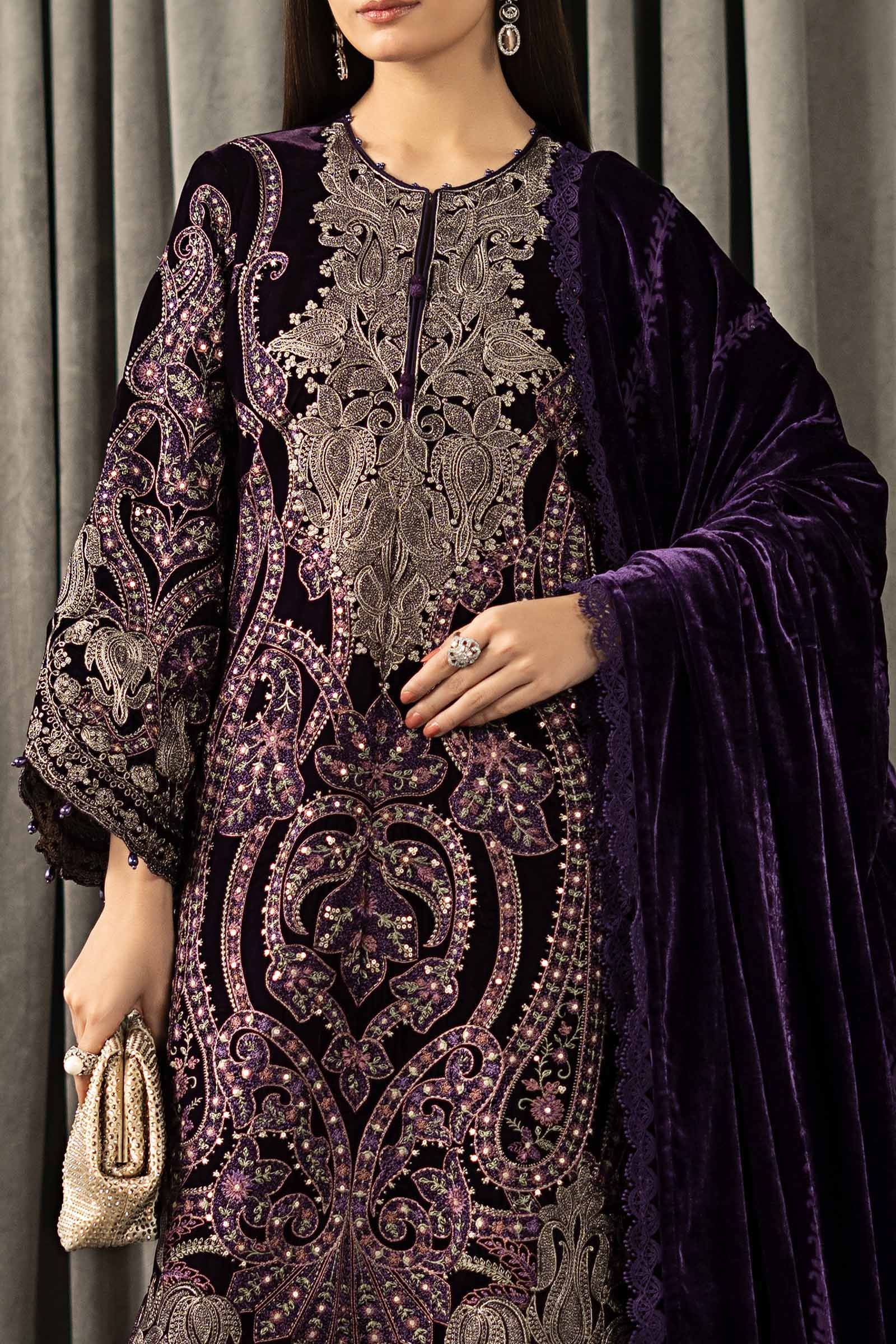 3 Piece Embroidered Velvet Suit