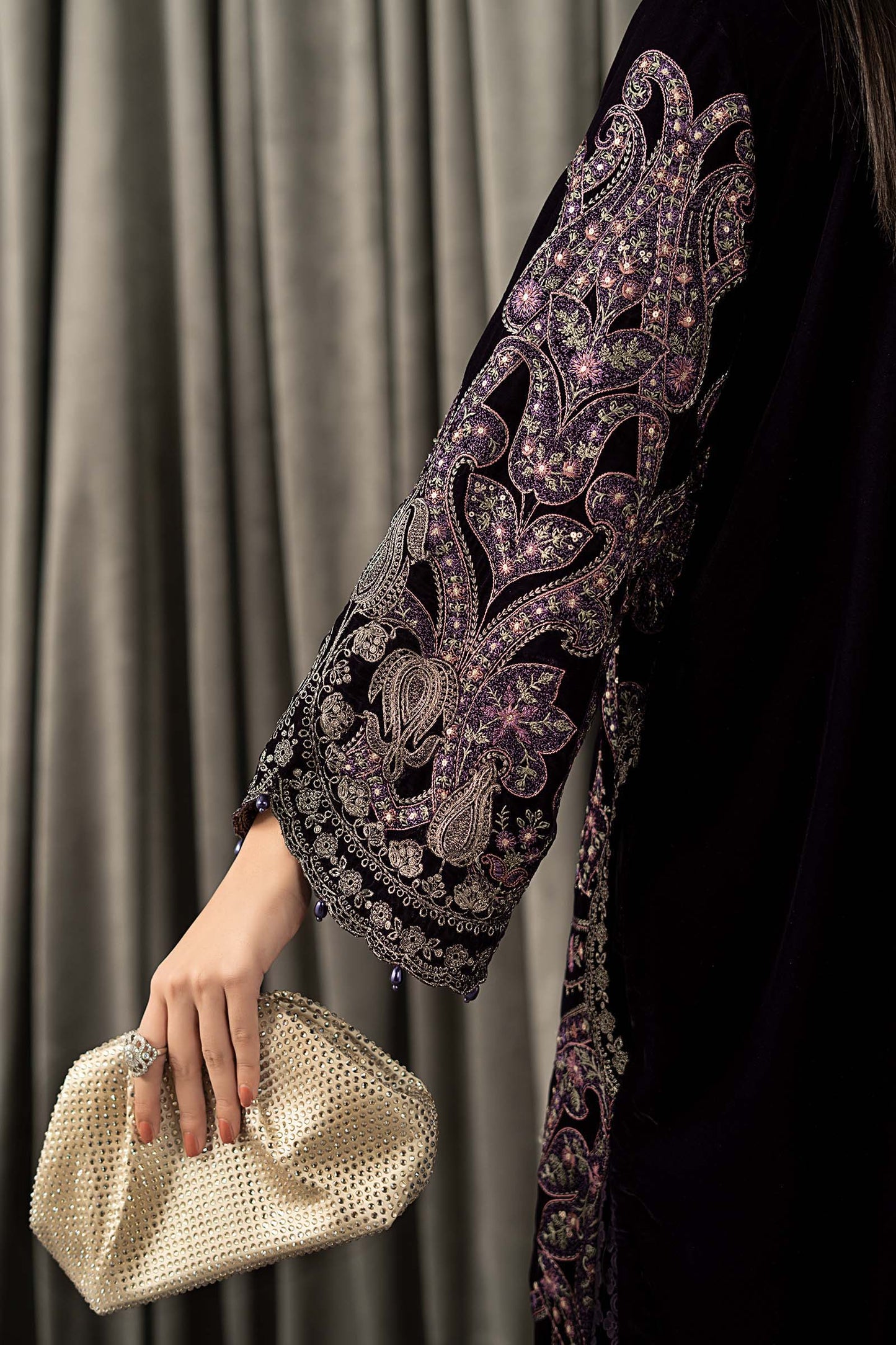 3 Piece Embroidered Velvet Suit