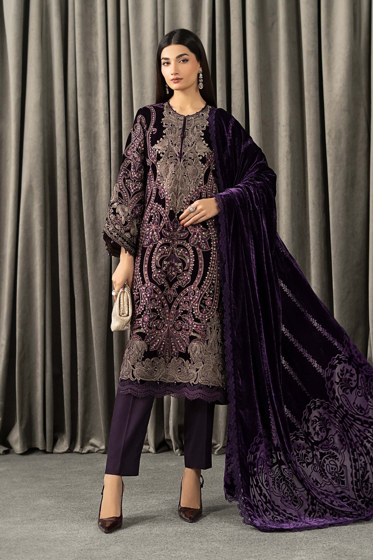 3 Piece Embroidered Velvet Suit