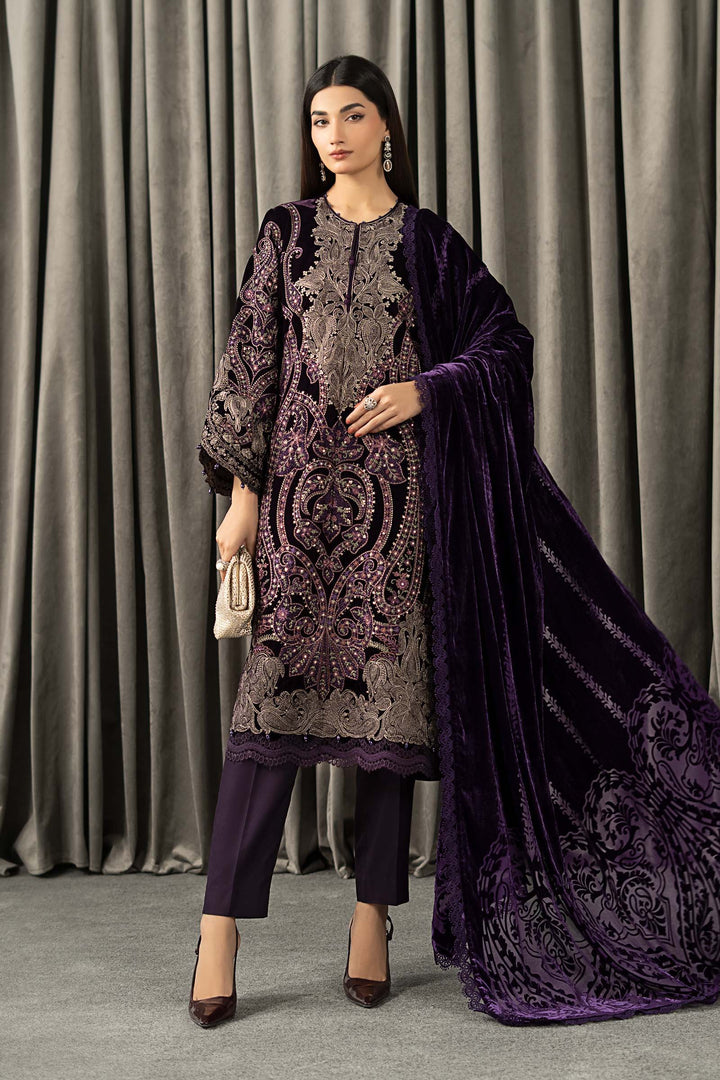 3 Piece Embroidered Velvet Suit All Products WLS1311-SML-PRP