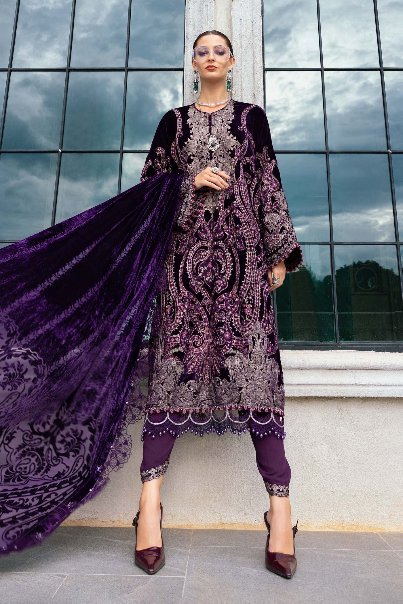 3 Piece Unstitched Embroidered Velvet Suit