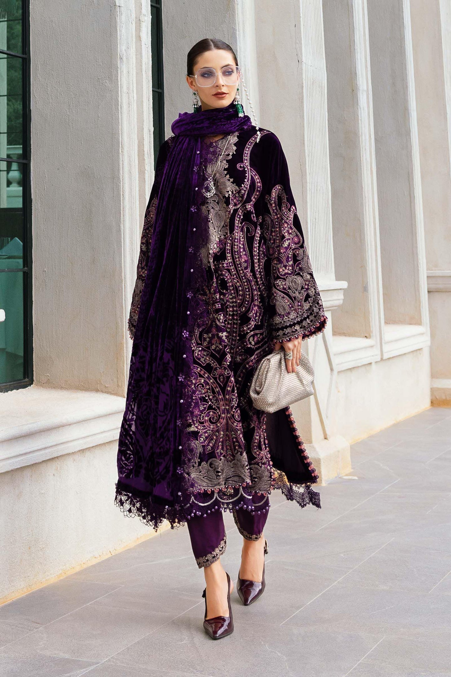 3 Piece Unstitched Embroidered Velvet Suit