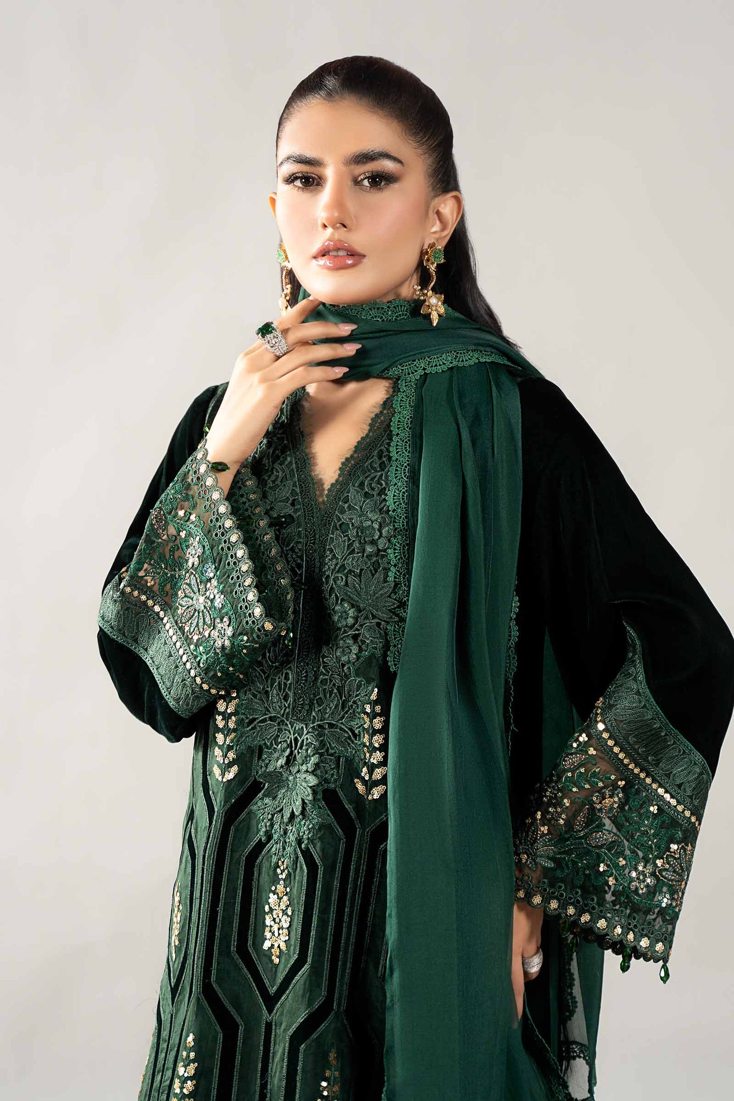 3 Piece Embroidered Velvet Suit | DLS-1212