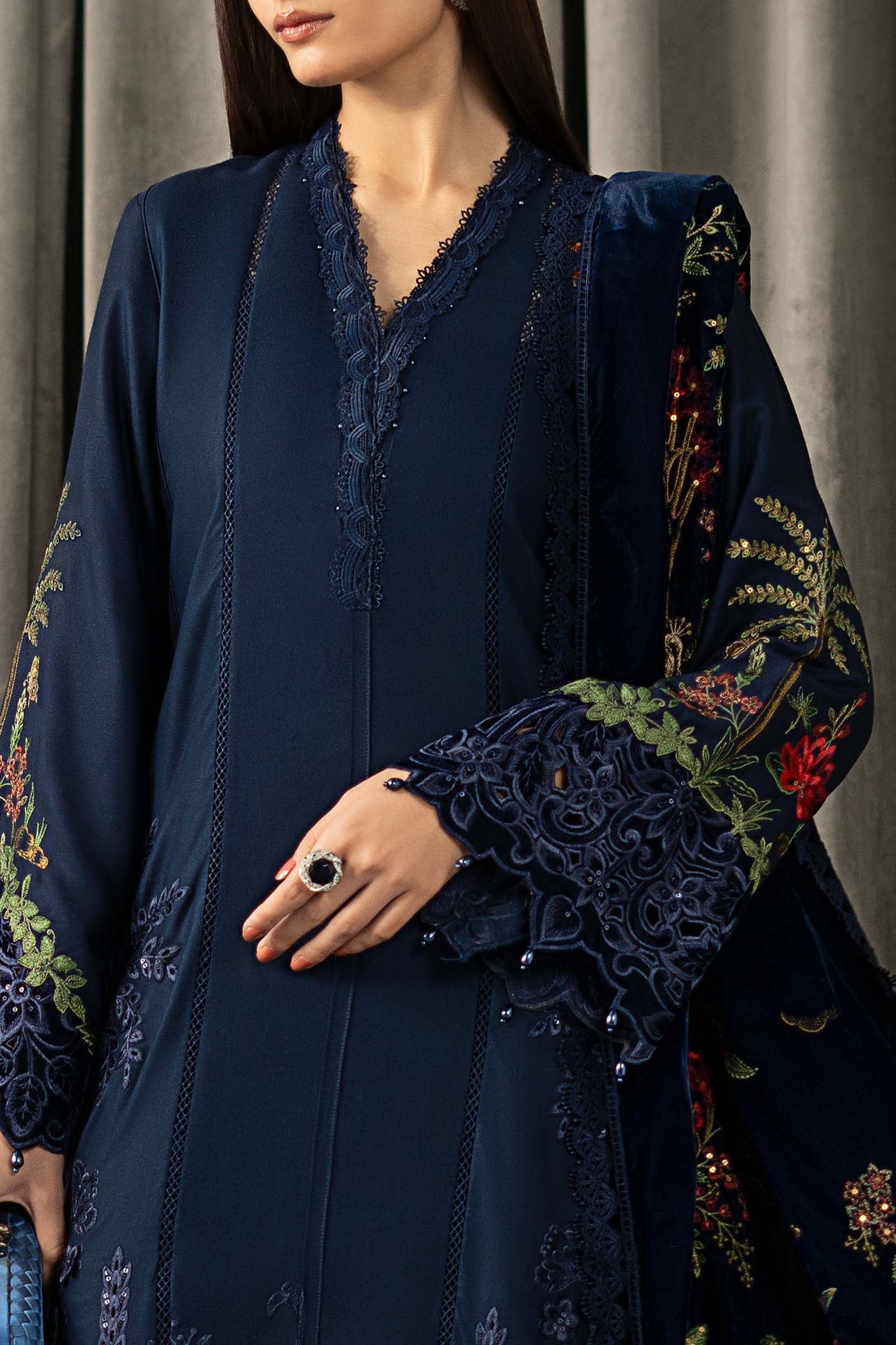 3 Piece Embroidered Twill Linen Suit