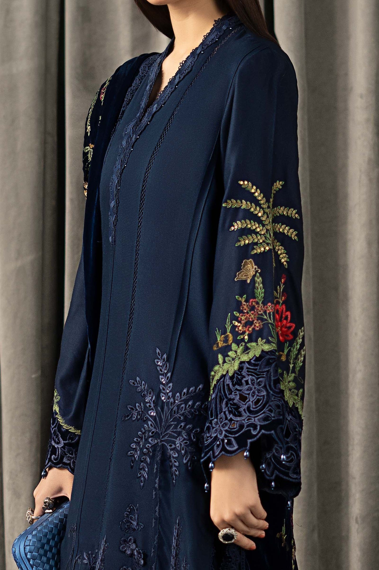 3 Piece Embroidered Twill Linen Suit