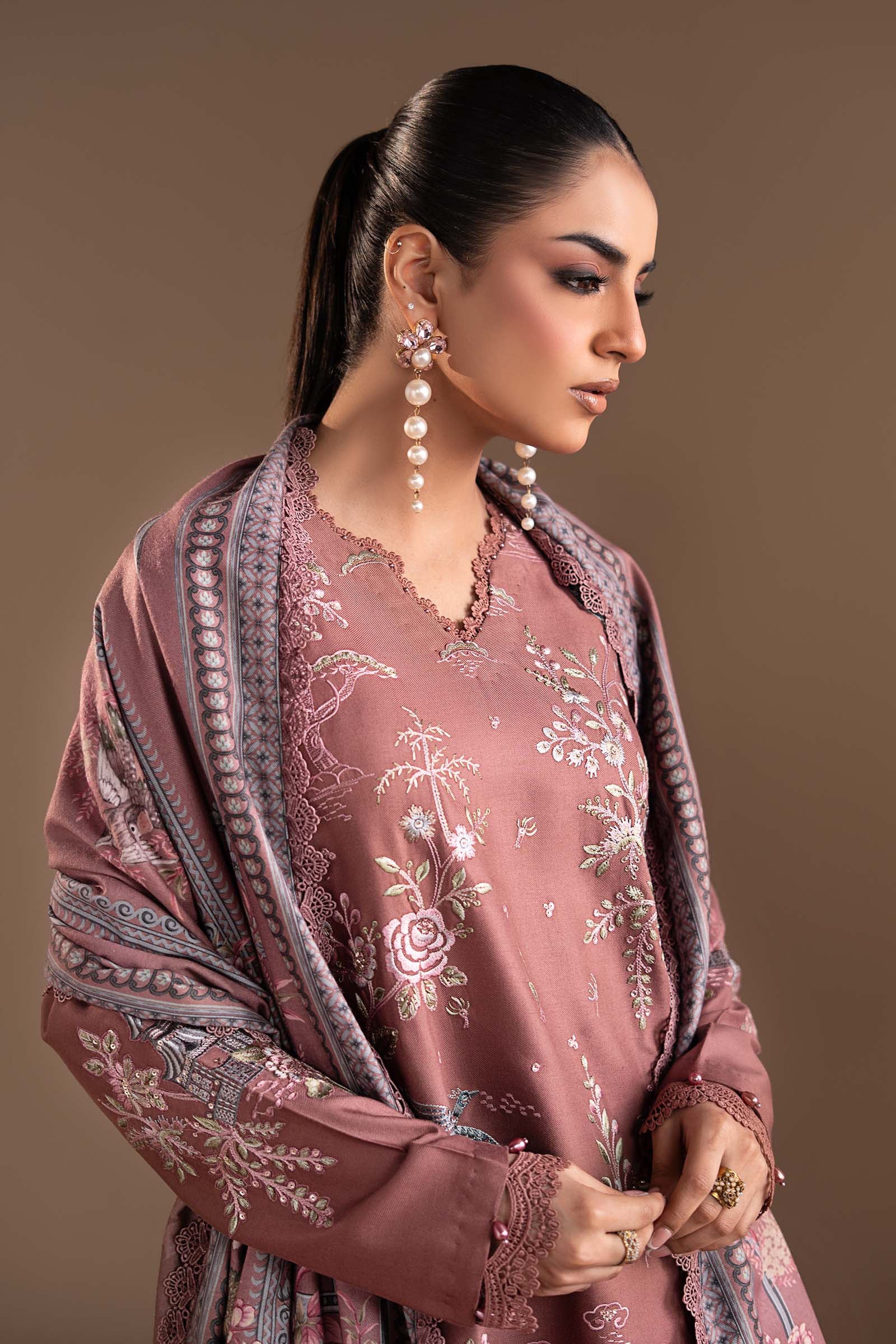 3 Piece Embroidered Twill Linen Suit