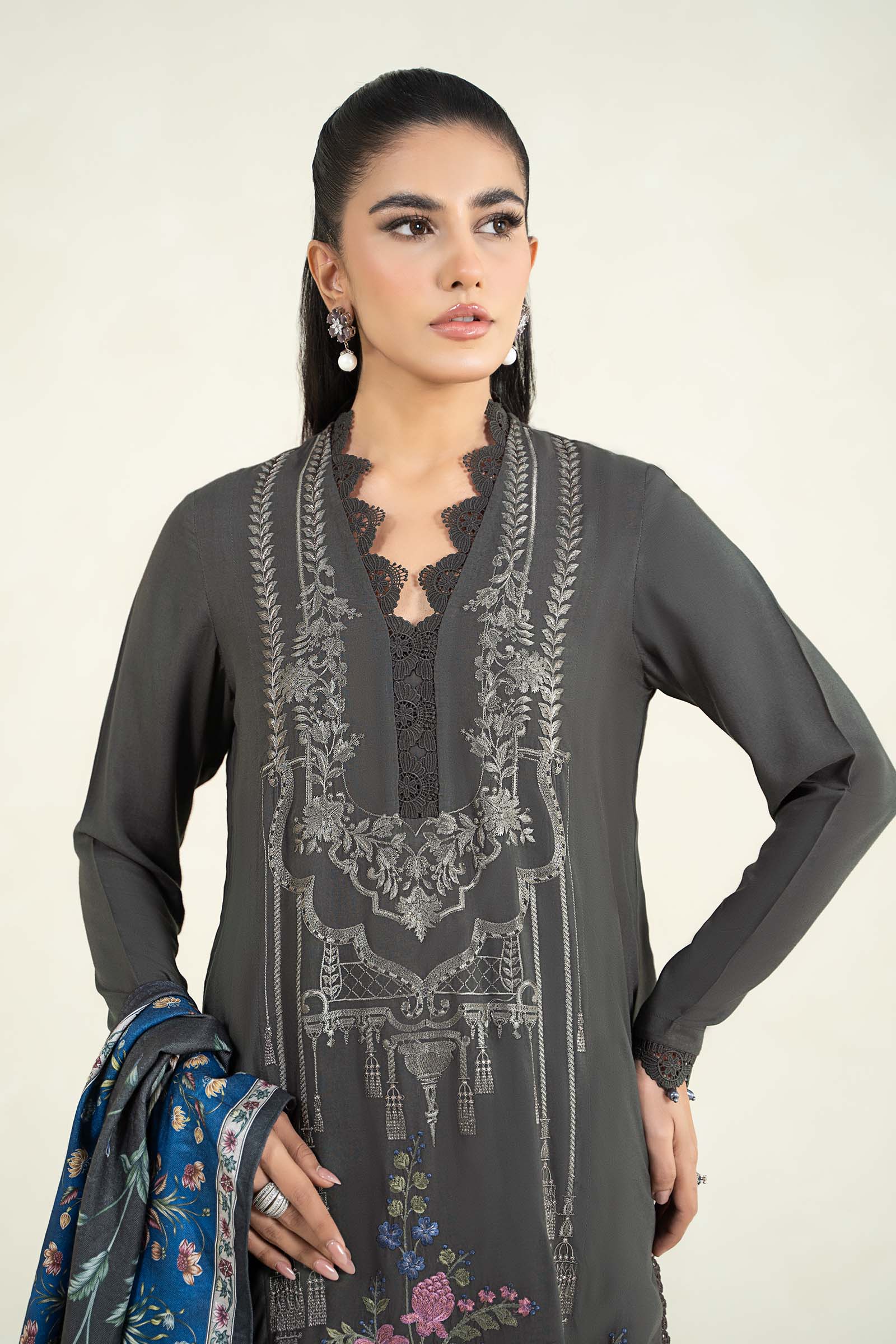 3 Piece Printed Linen Suit | MPS-2401-A