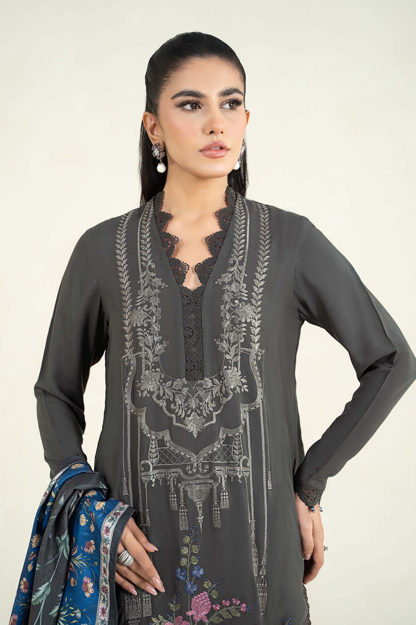 3 Piece Printed Linen Suit | MPS-2401-A
