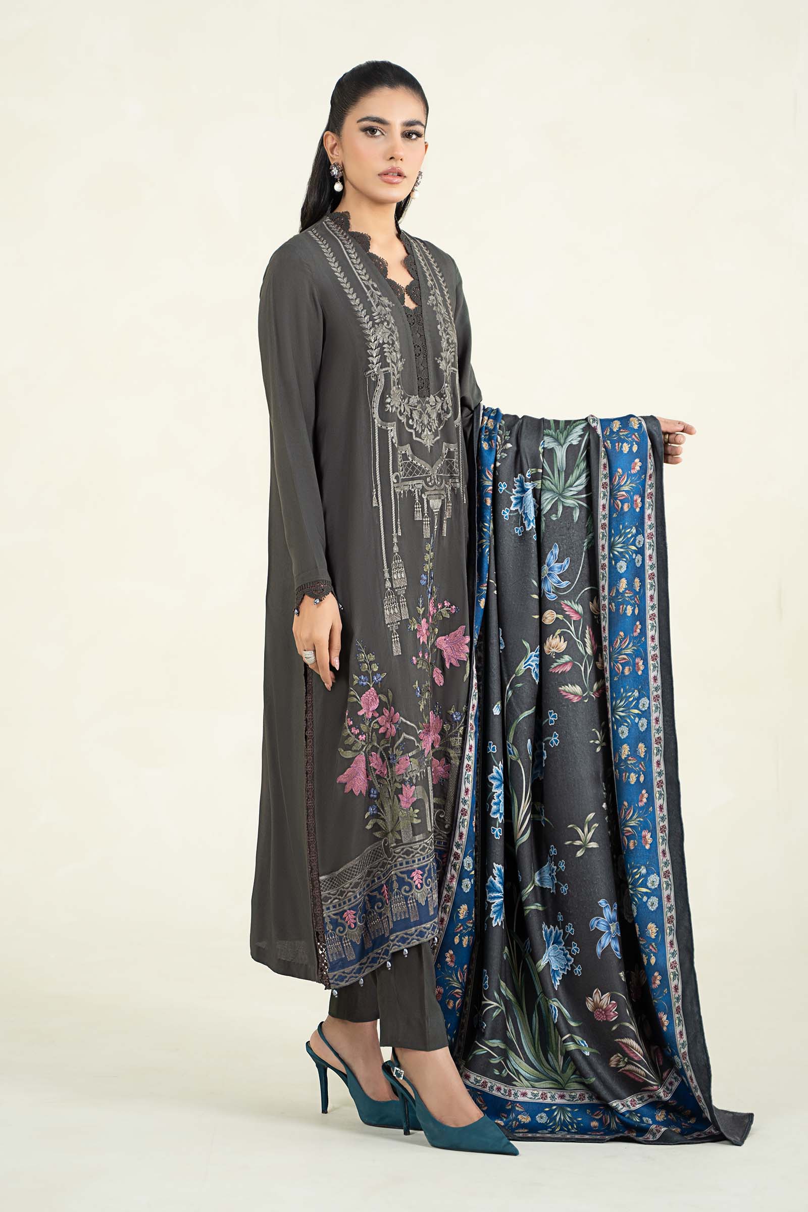 3 Piece Printed Linen Suit | MPS-2401-A