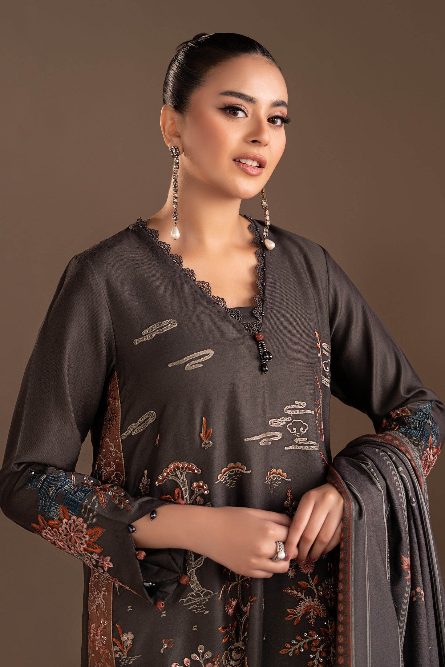 3 Piece Embroidered Twill Linen Suit