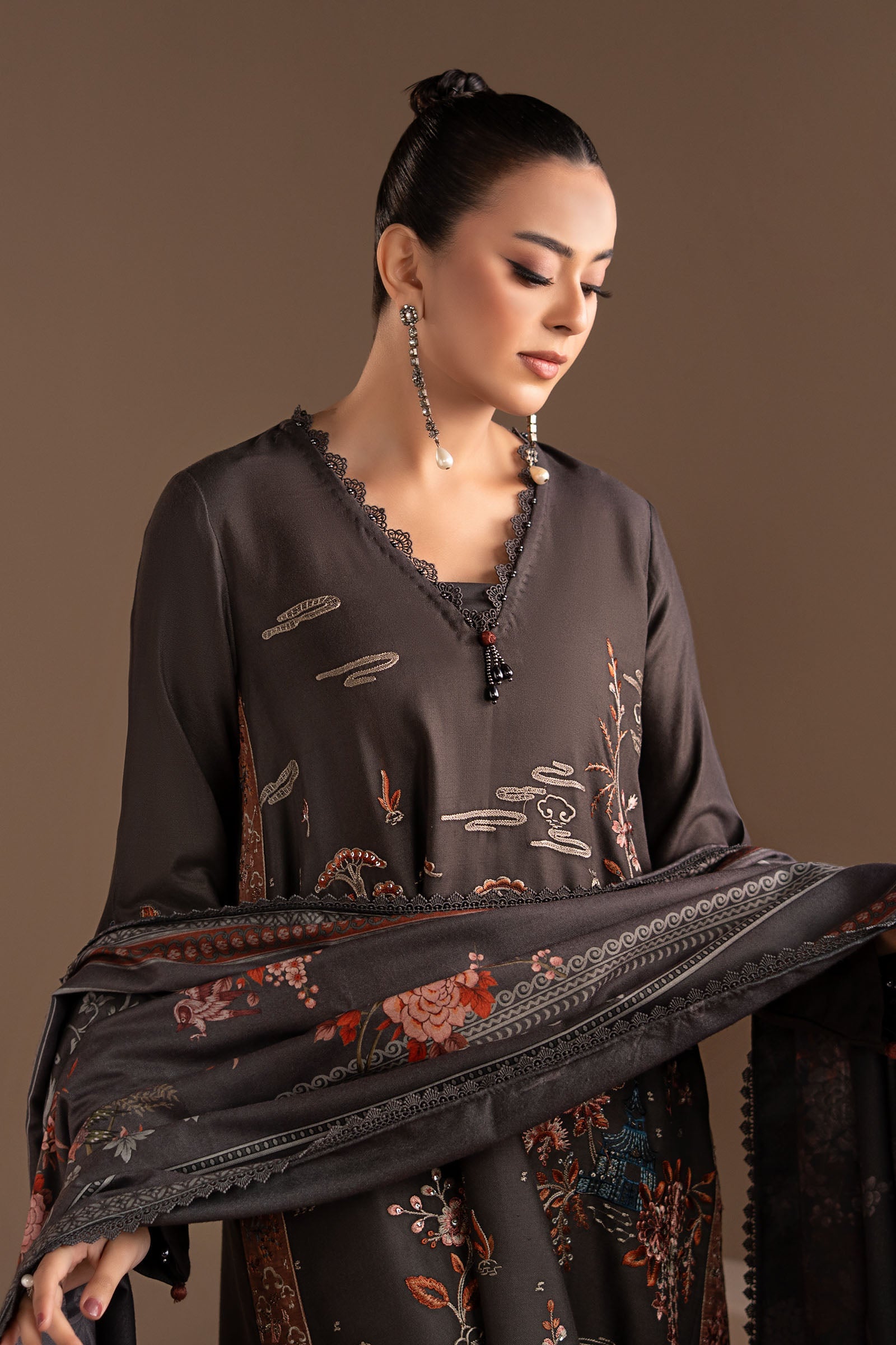 3 Piece Embroidered Twill Linen Suit