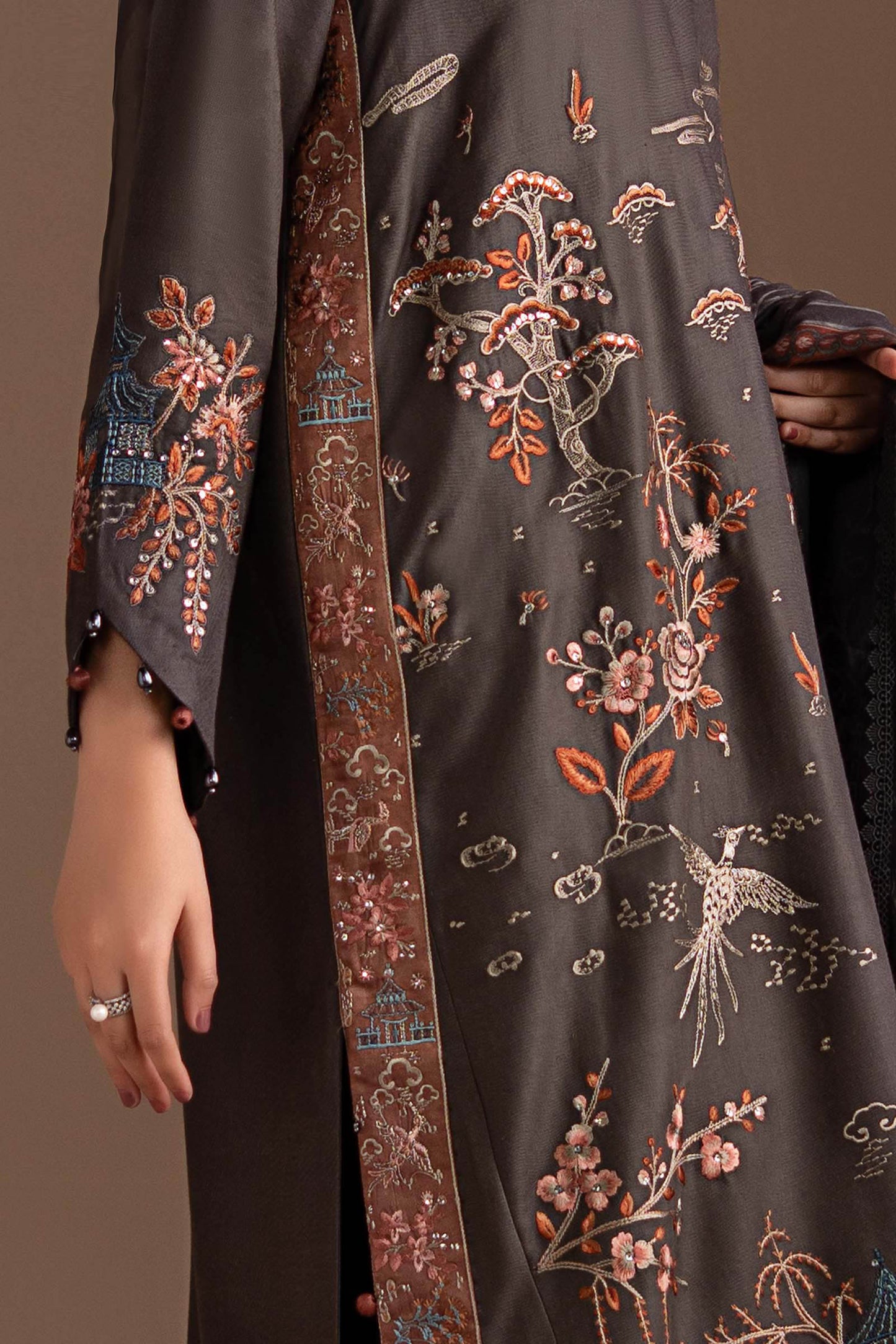 3 Piece Embroidered Twill Linen Suit