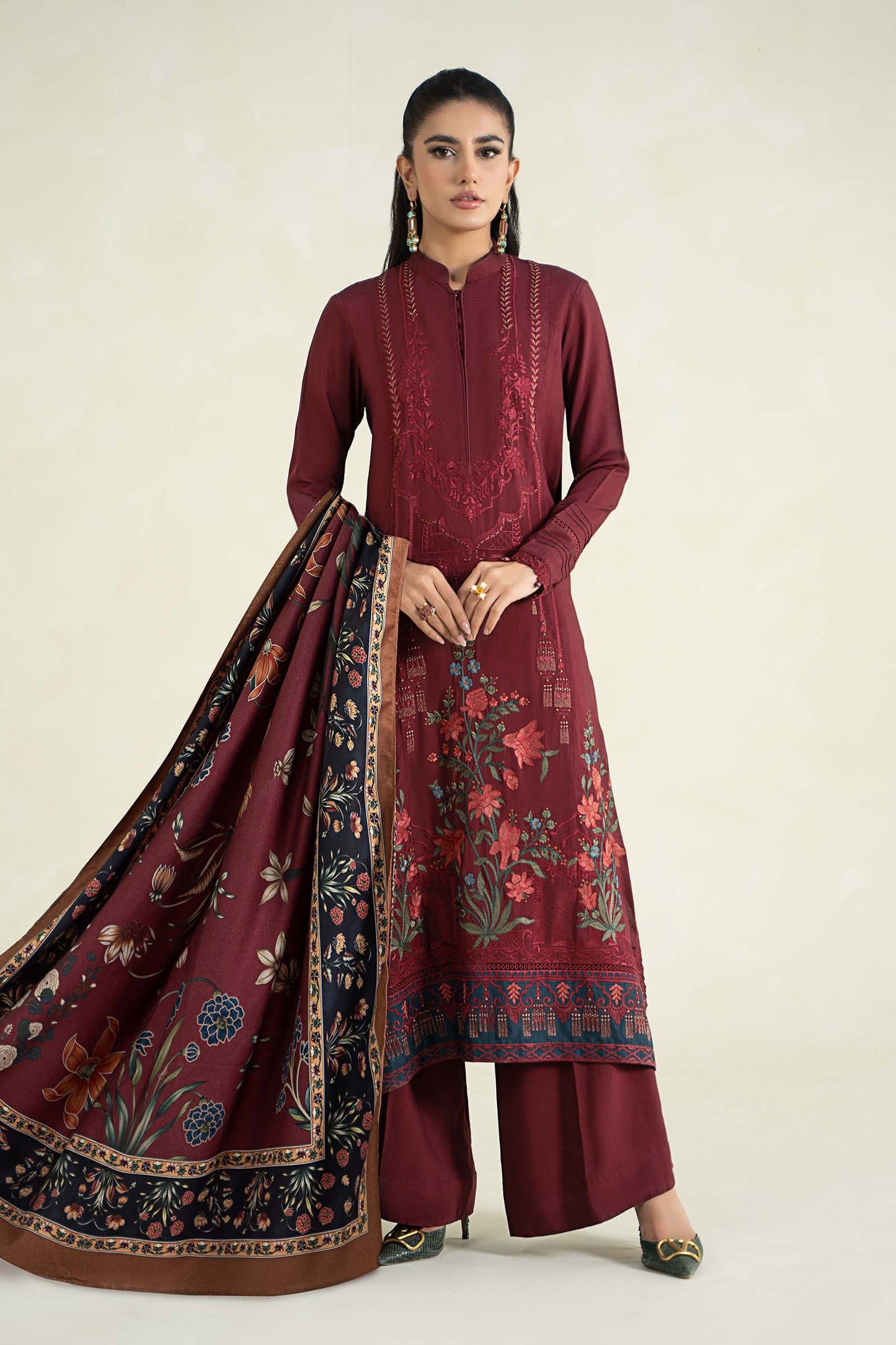 3 Piece Printed Linen Suit | MPS-2401-B