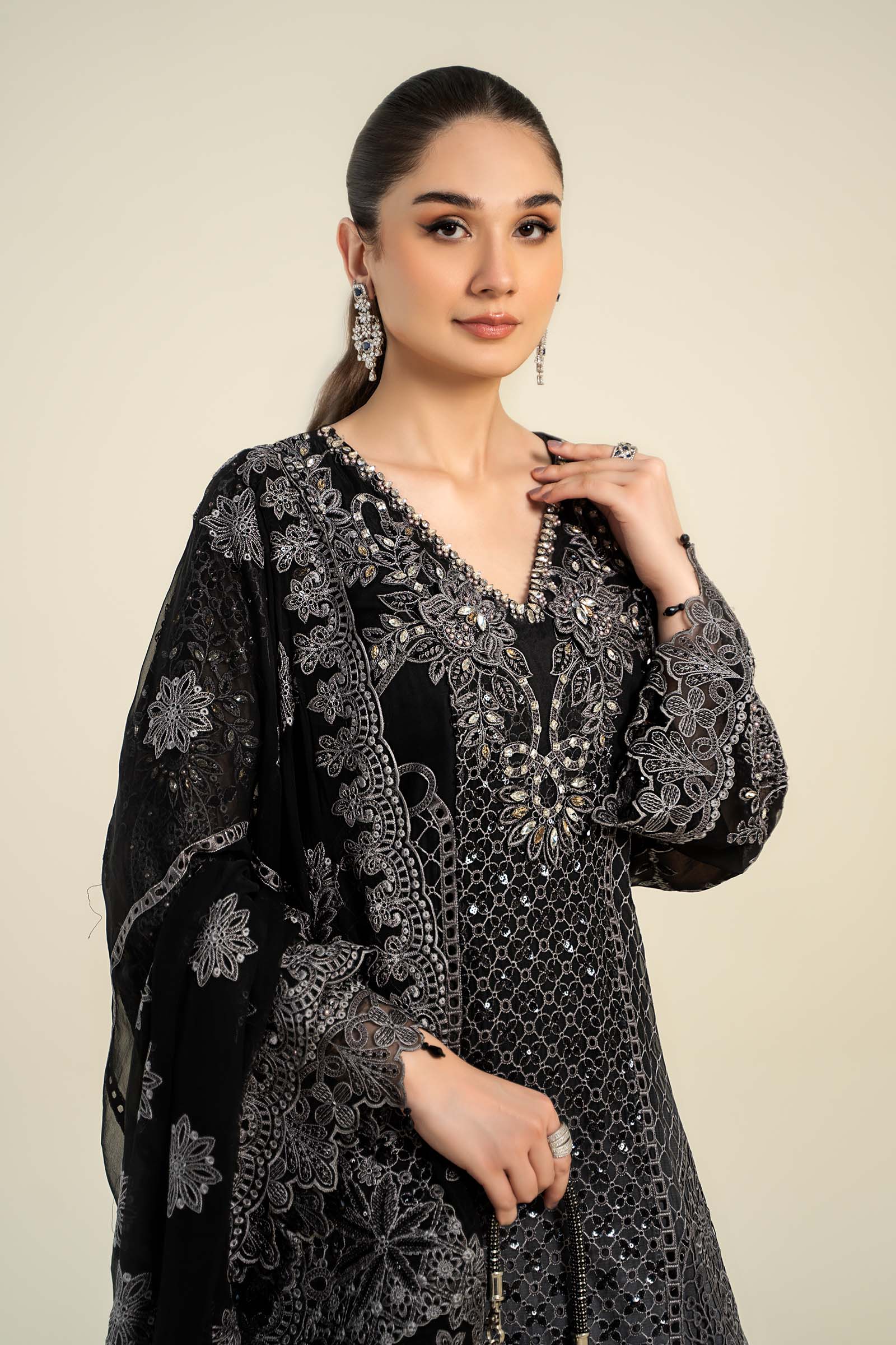 3 Piece Embroidered Chiffon Suit | MCS-24-101
