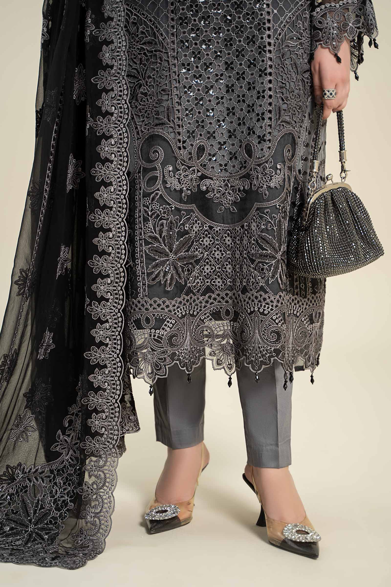 3 Piece Embroidered Chiffon Suit | MCS-24-101