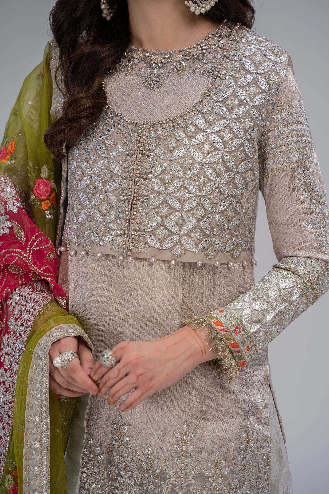 Suit Silver,Fuchsia Pink and Green BDS-2601