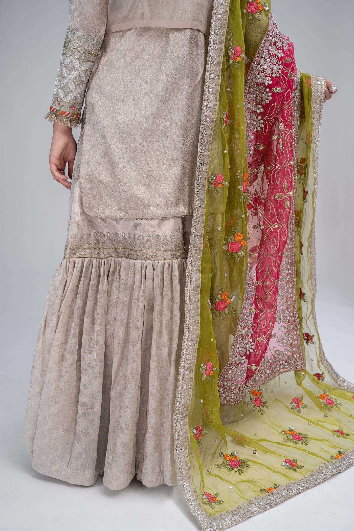 Suit Silver,Fuchsia Pink and Green BDS-2601