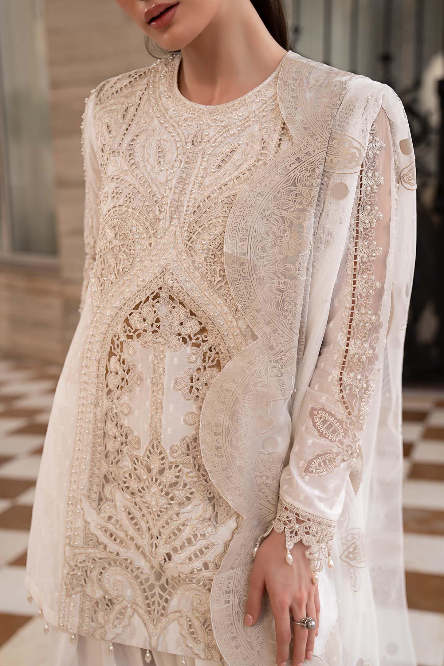 3 Piece Embroidered Jacquard Lawn Suit