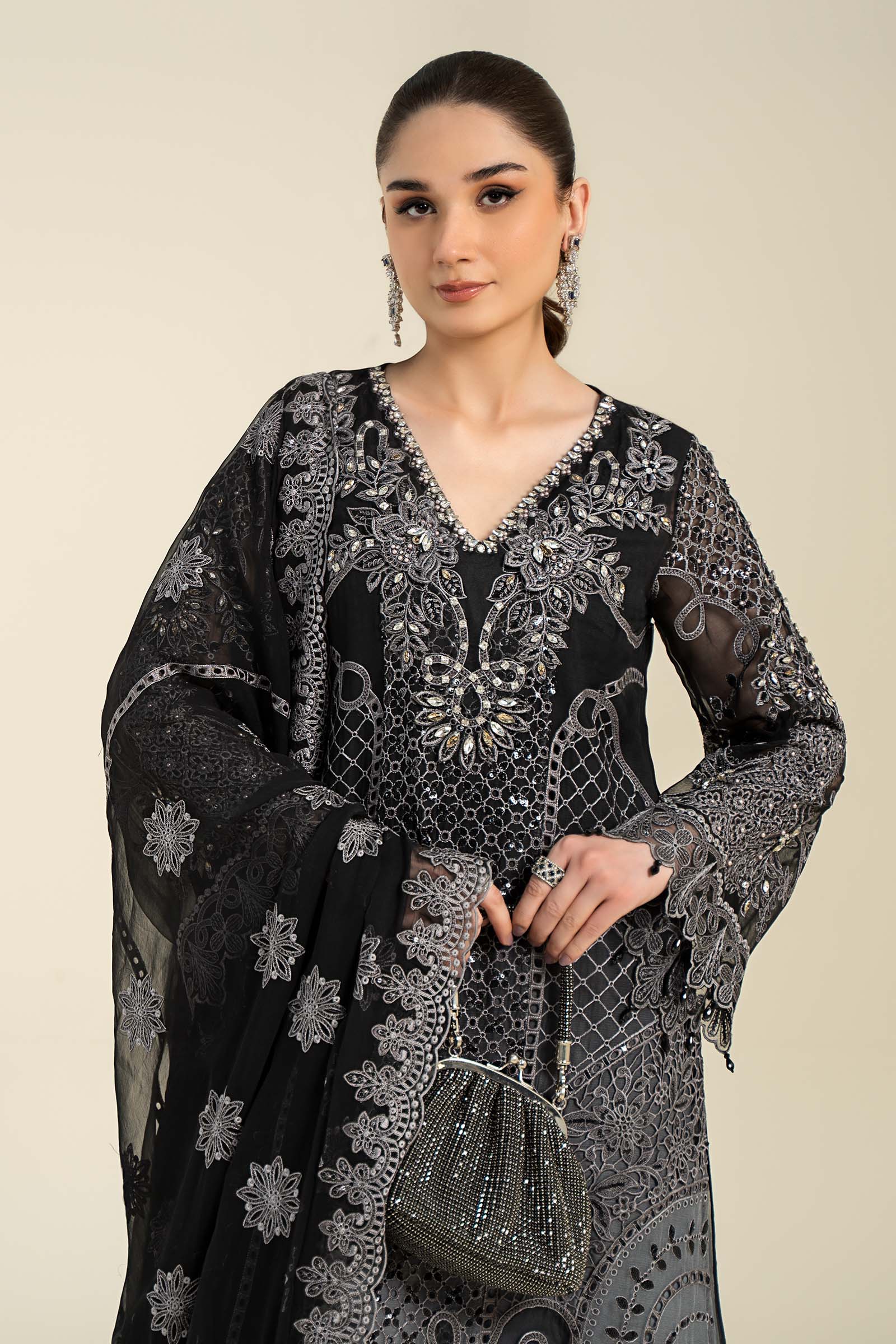 3 Piece Embroidered Chiffon Suit | MCS-24-101