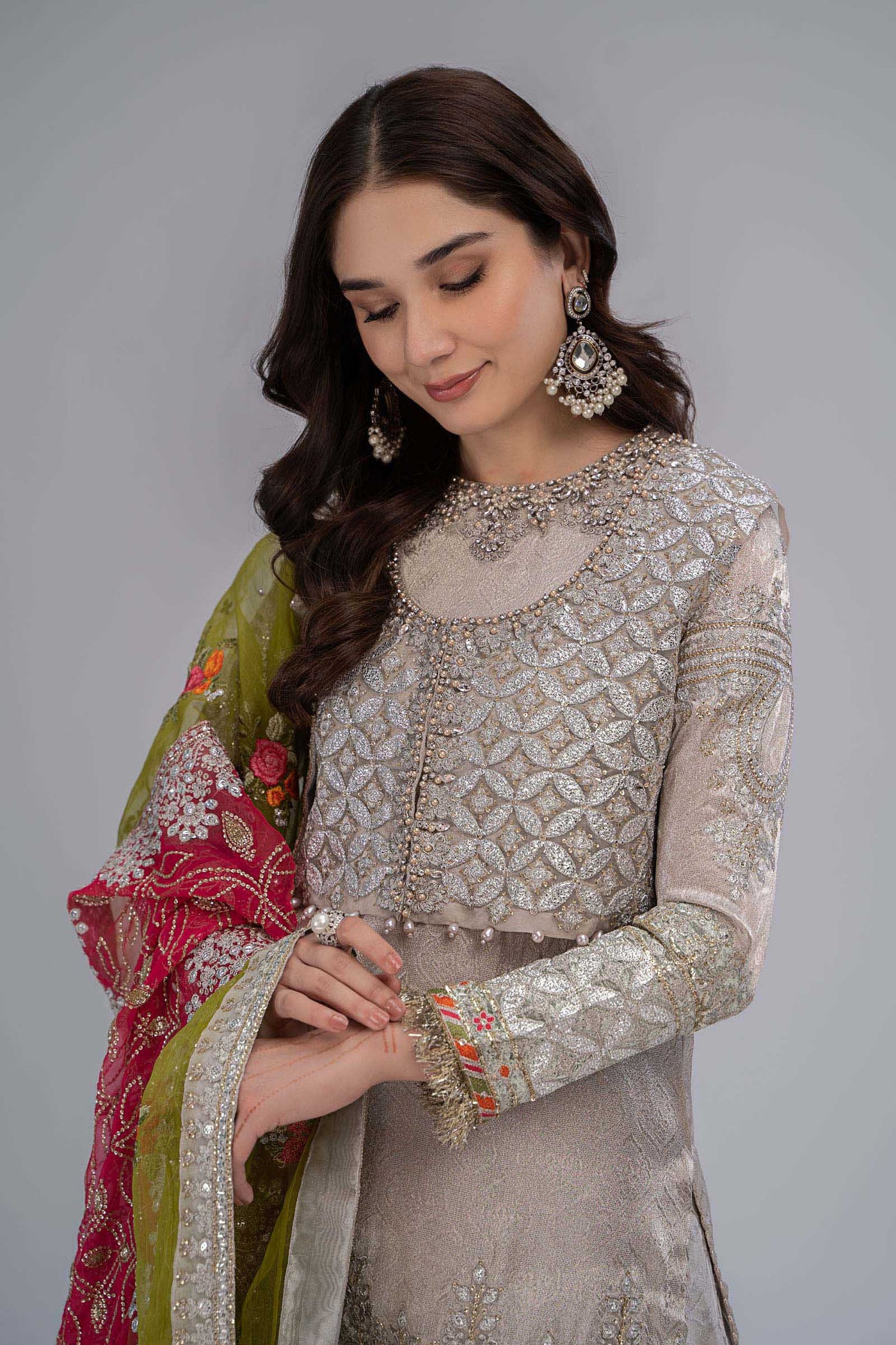 Suit Silver,Fuchsia Pink and Green BDS-2601