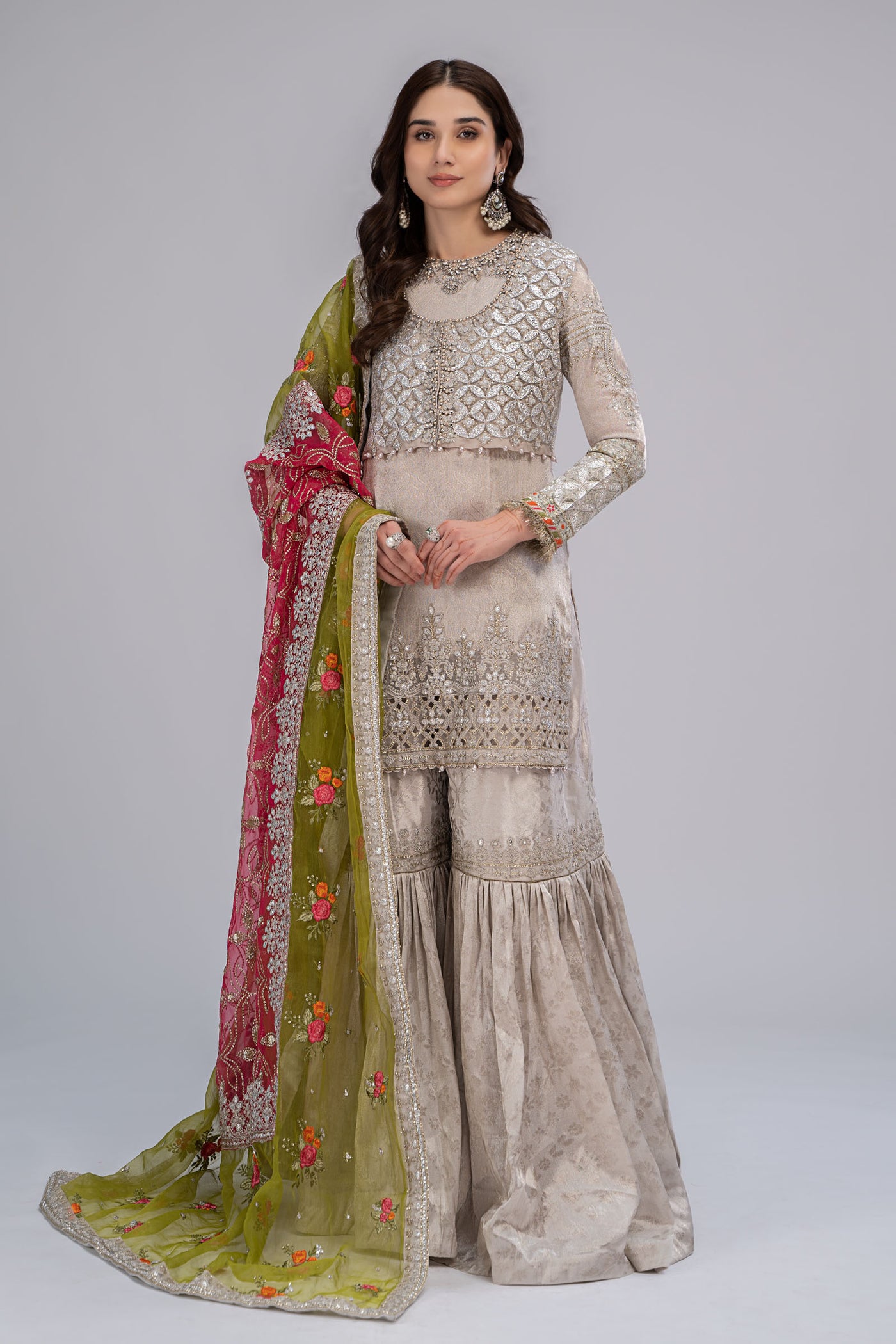 Suit Silver,Fuchsia Pink and Green BDS-2601