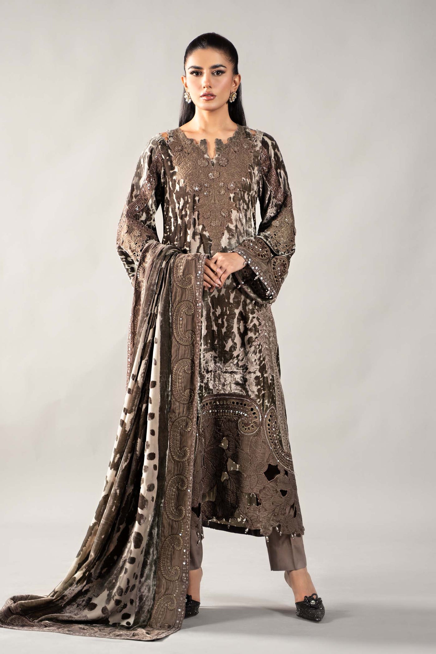 3 Piece Embroidered Palachi Suit | DLS-1201