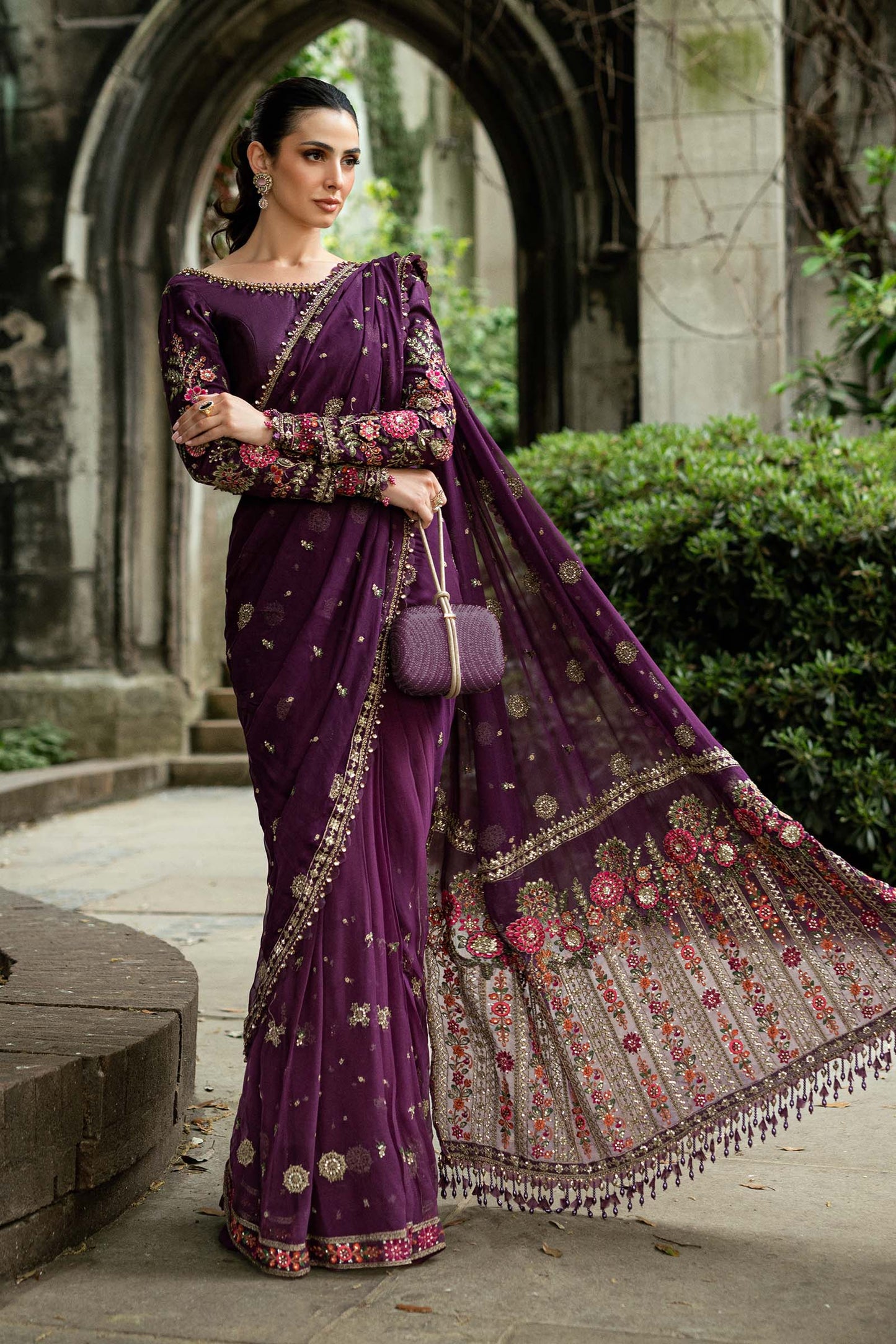 Unstitched Embroidered Chiffon Saree