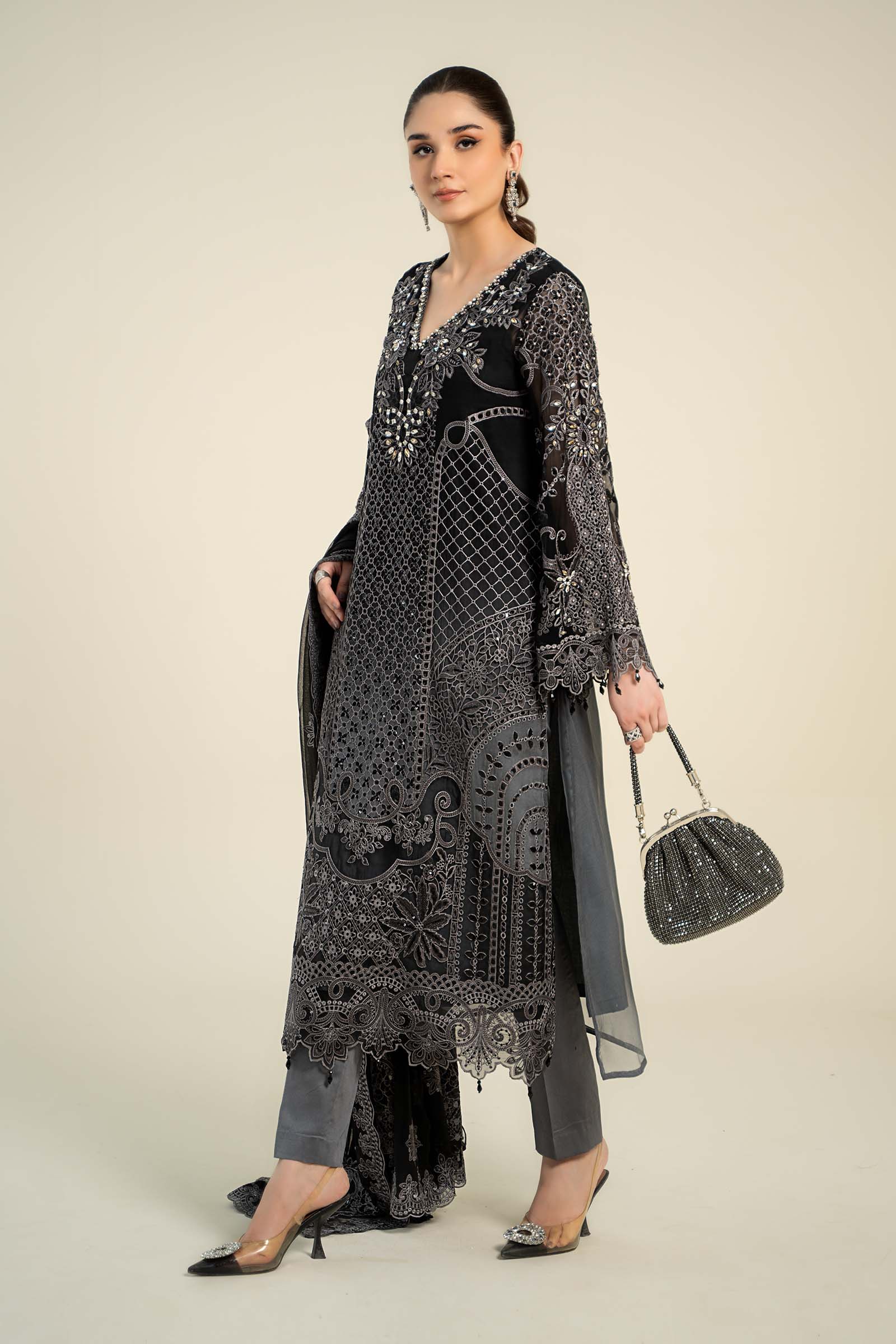3 Piece Embroidered Chiffon Suit | MCS-24-101