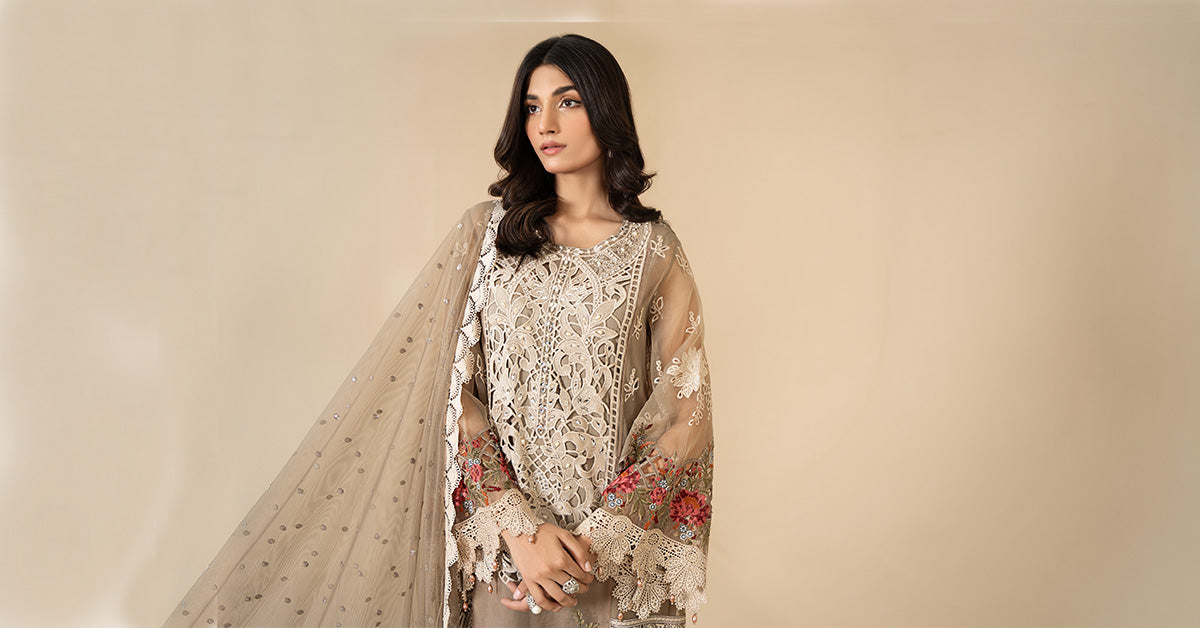 3 Piece Embroidered Organza Suit | ELS-24-01
