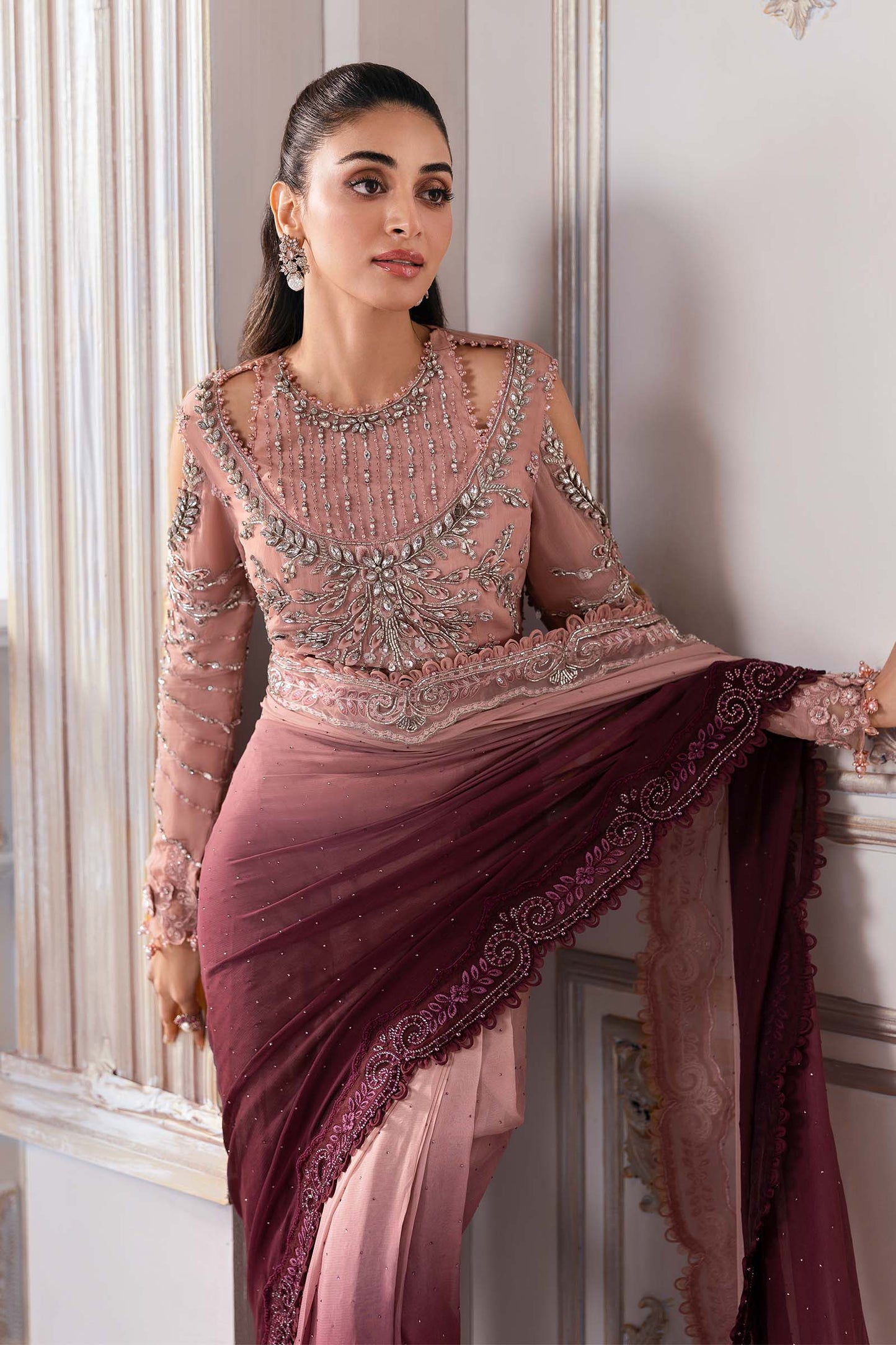 Unstitched Embroidered Chiffon Saree | BD-3001
