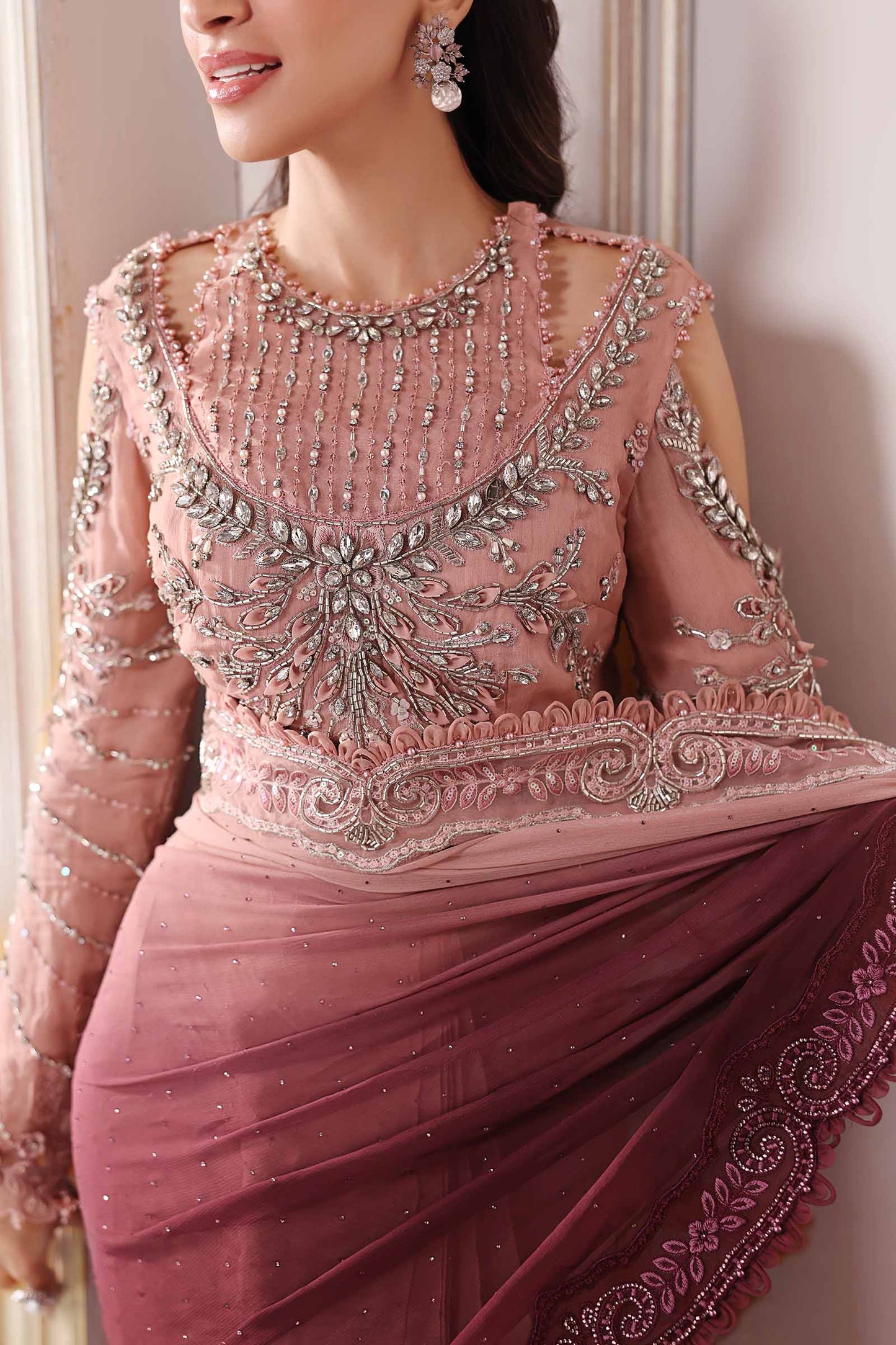 Unstitched Embroidered Chiffon Saree | BD-3001