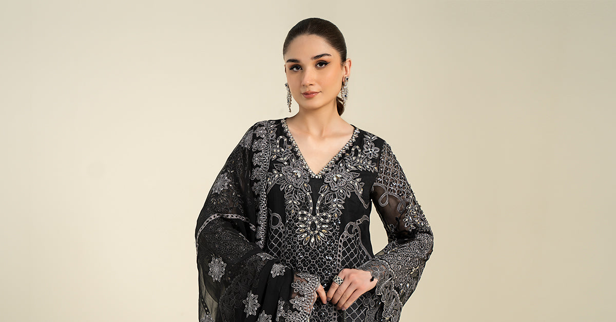 3 Piece Embroidered Chiffon Suit | MCS-24-101