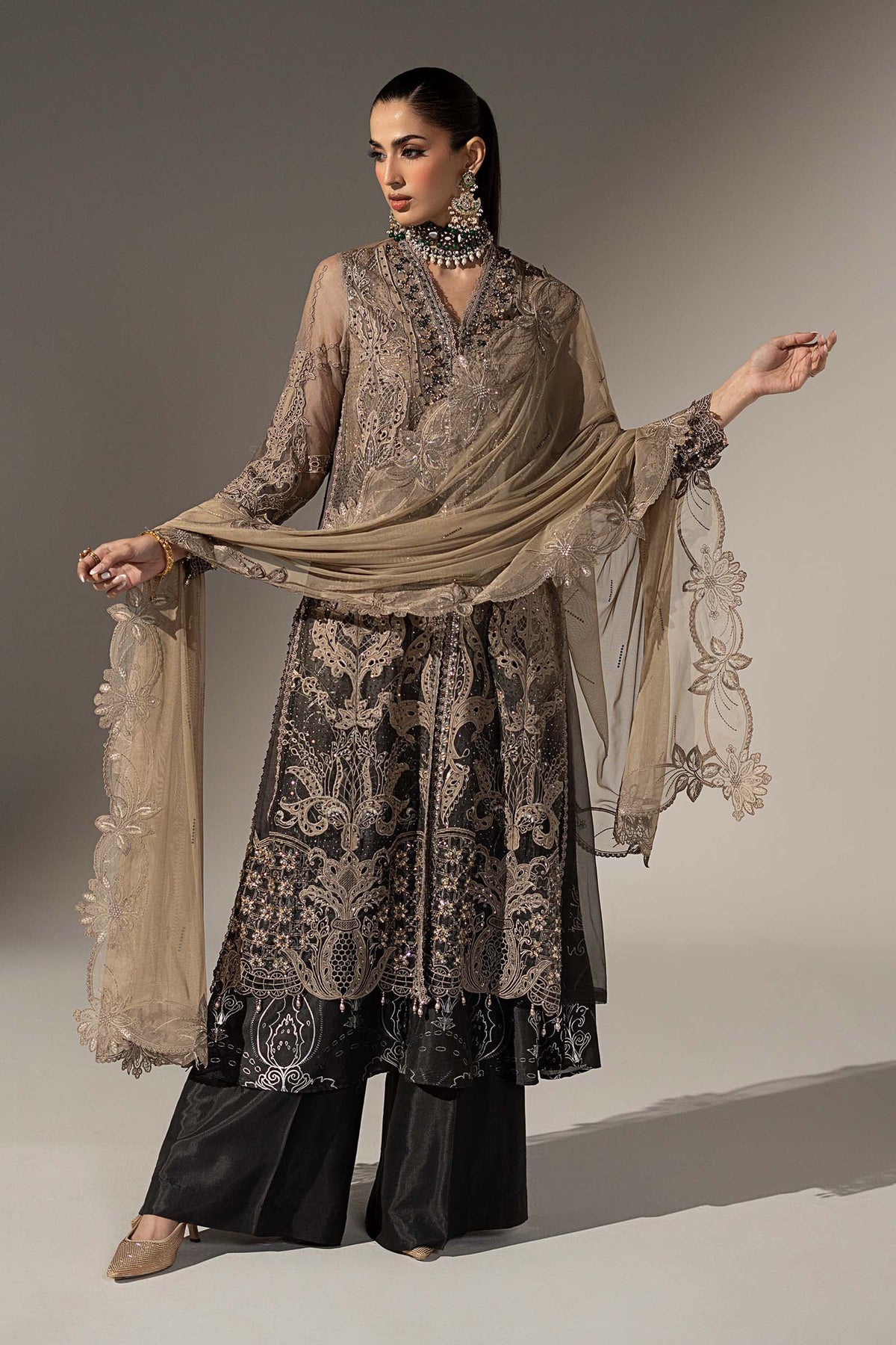 3 Piece Embroidered Chiffon Suit