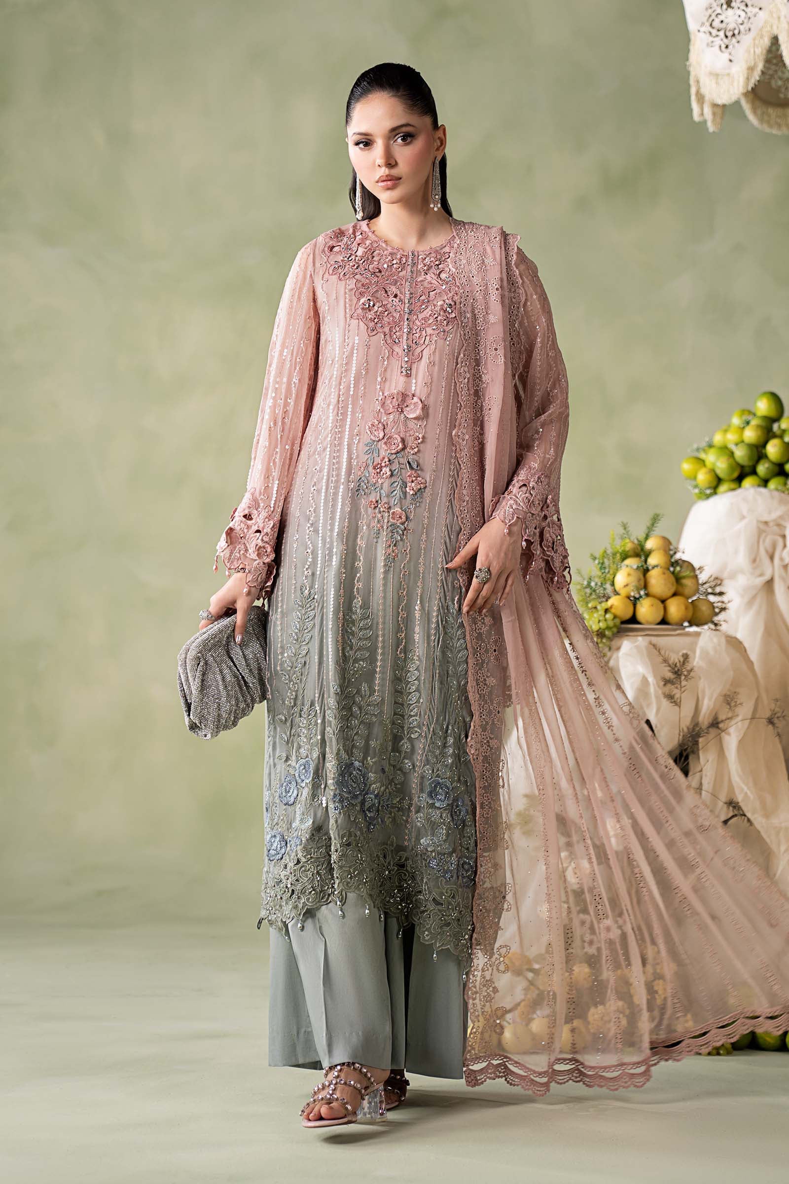 3 Piece Embroidered Chiffon Suit