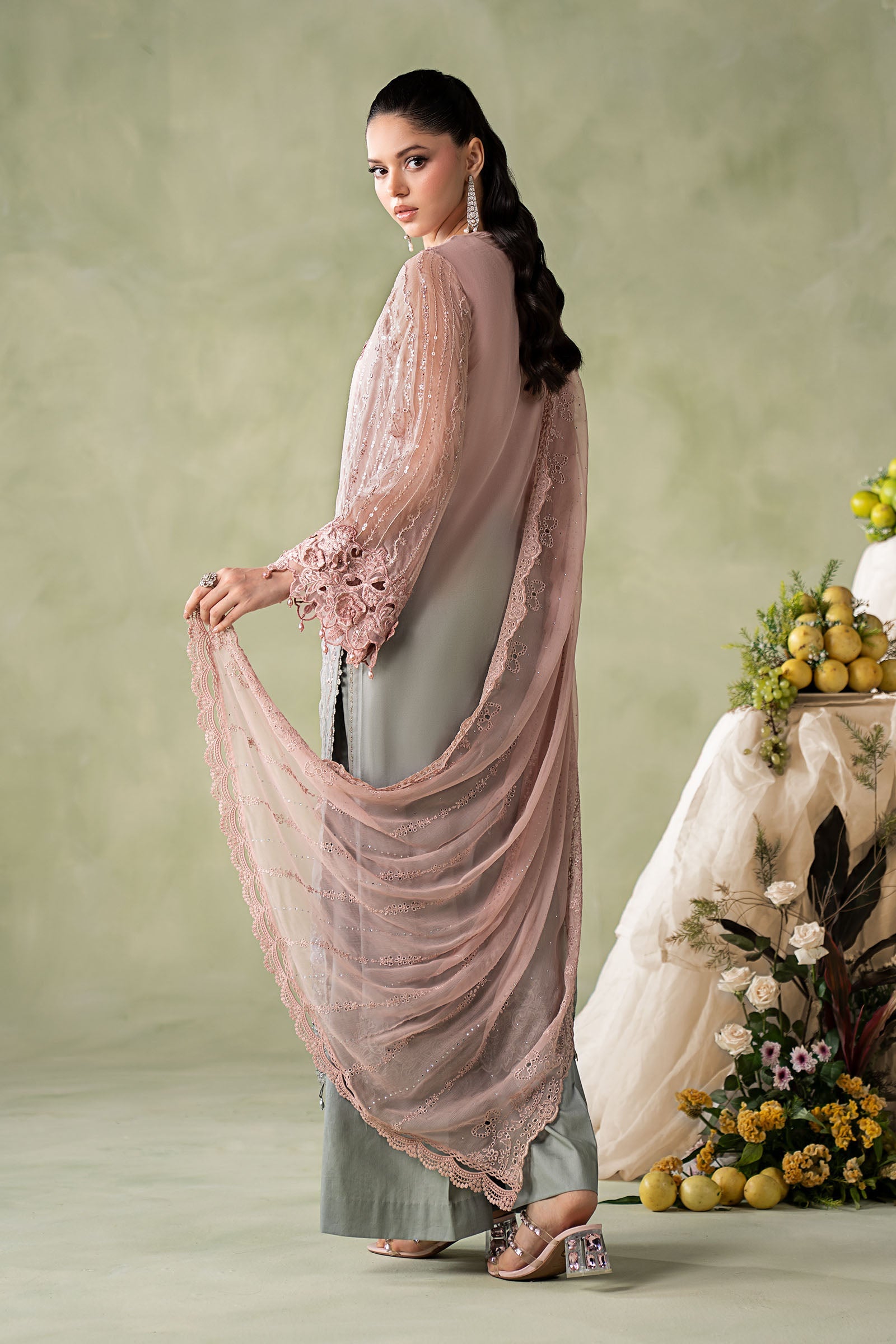 3 Piece Embroidered Chiffon Suit