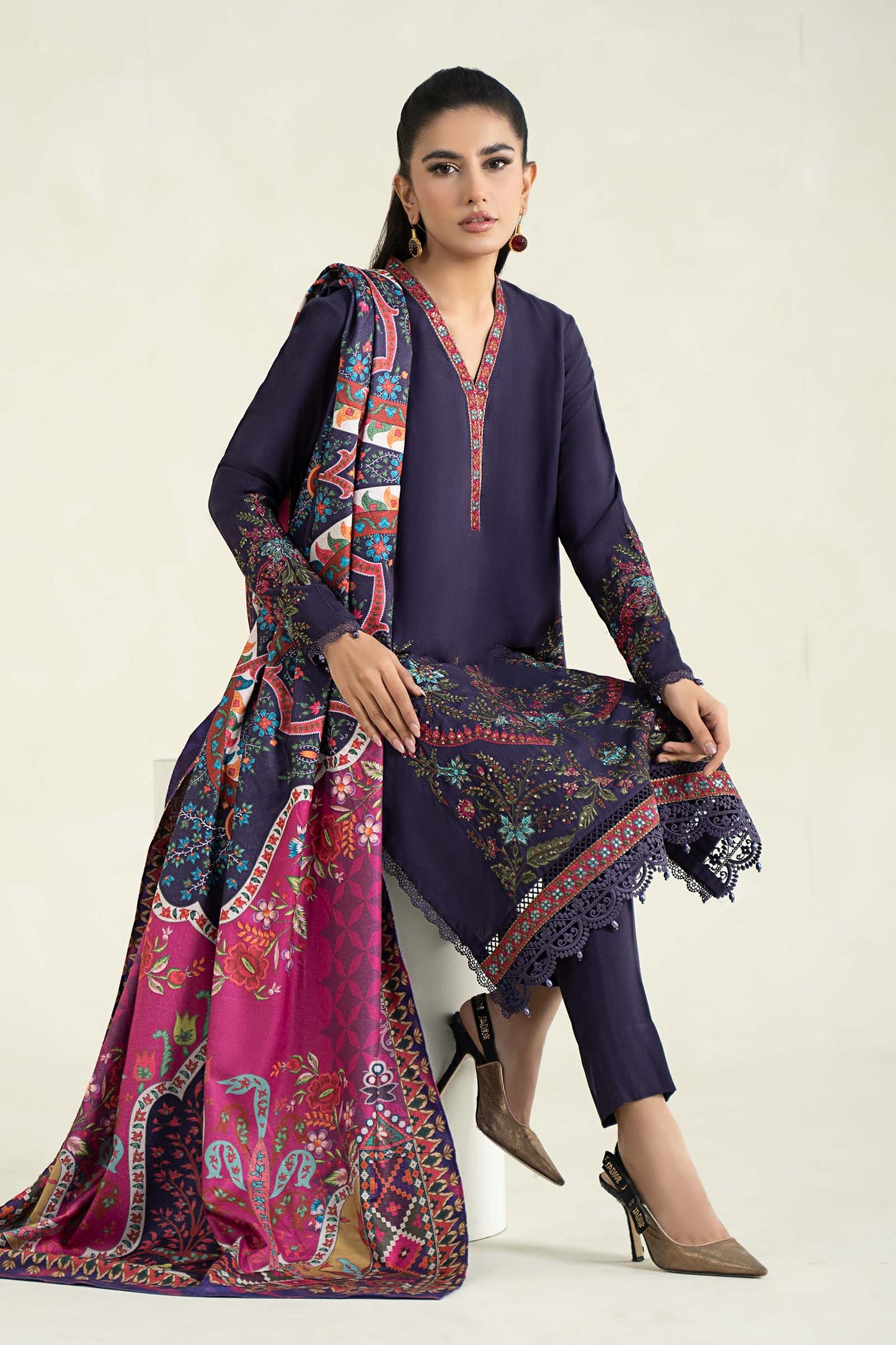 3 Piece Printed Linen Suit | MPS-2402-A