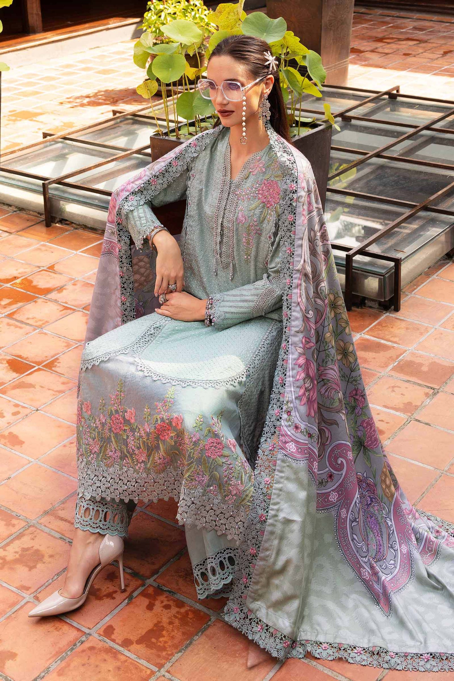 3 Piece Unstitched Embroidered Twill Linen Suit